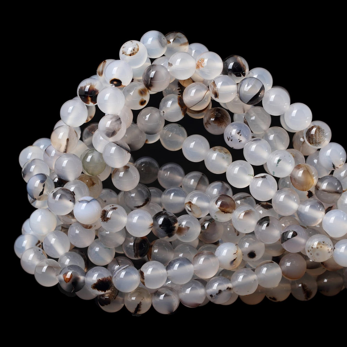 CHEAVIAN 45PCS 8mm Natural Moss Grass Agate Gemstone Round Loose Beads for Jewelry Making 1 Strand 15"