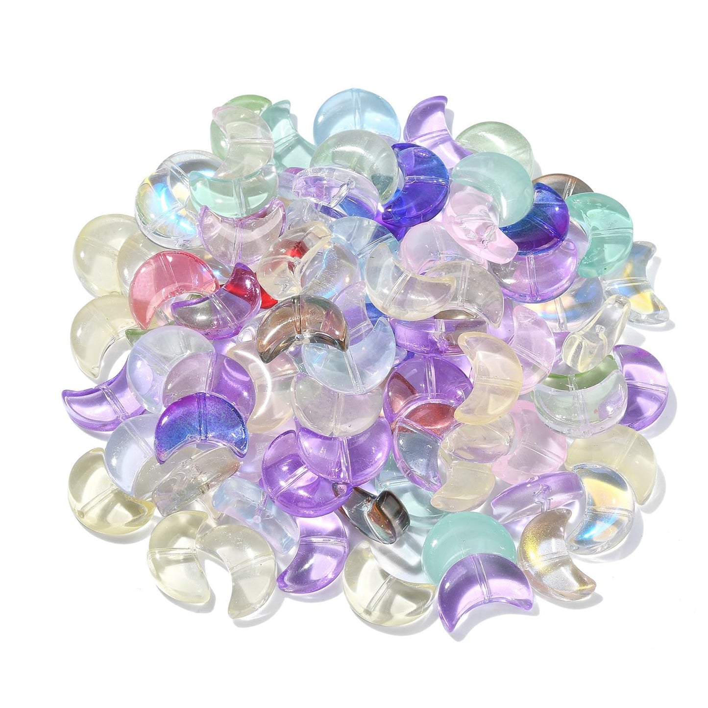 LiQunSweet 100 Pcs Transparent Glass Crystal Loose Beads Crescent Moon Beads for Jewelry Making Bracelet DIY Craftings