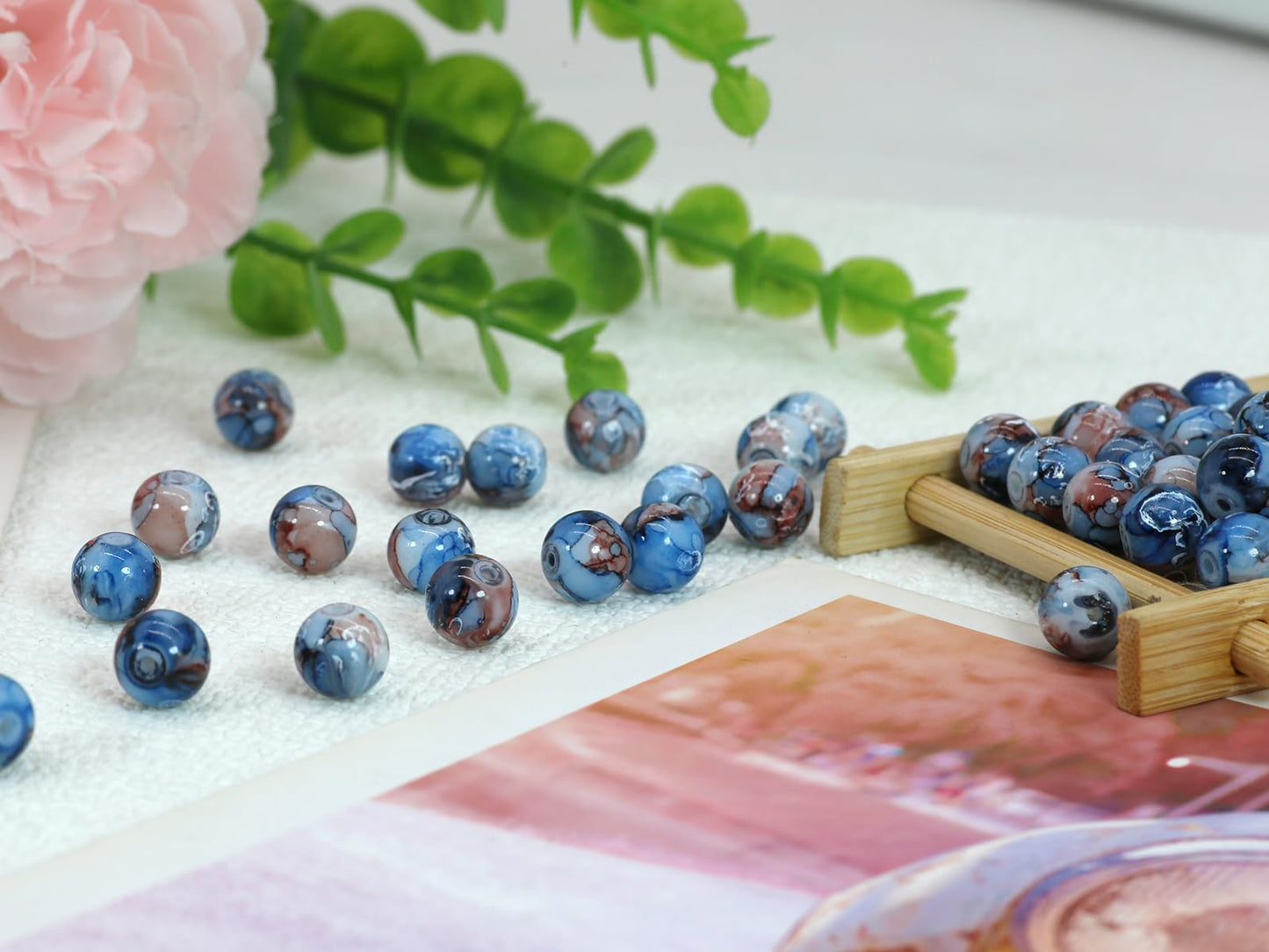 Pamir Tong 300PCS 10mm Blue Round Glass Beads Bracelet Space Loose Smooth Beads for Jewelry Making, Earring, Necklaces, Keychains, Lanyards & Adult Crafting