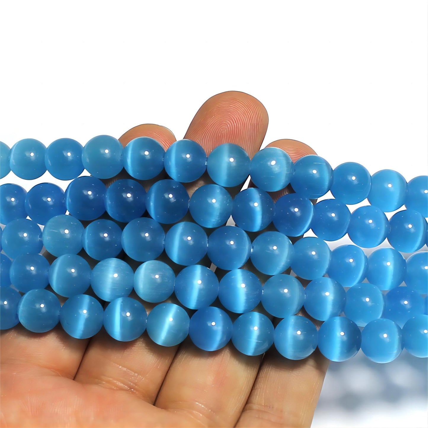 MJDCB 60pcs Sky Blue Cat Eye Stone Beads 6mm Round Crystal Loose Bead for Jewelry Making DIY Bracelets Necklace Accessories