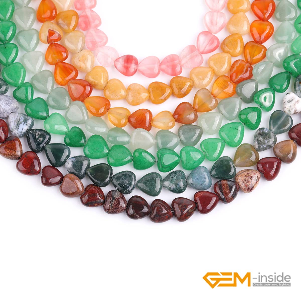 GEM-Inside 10mm Heart Charms Pink Brown Sandstone Sand Stone Beads for Jewelry Making Full 15" Strand Power Energy Healing Chakra Stone Beads
