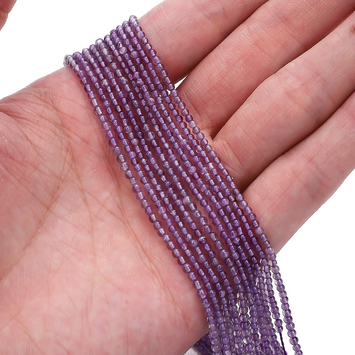 BEADIA Natural Amethyst Crystal Stone Round Loose Semi Gemstone Beads for Jewelry Making 2-2.5mm 38cm/Strand