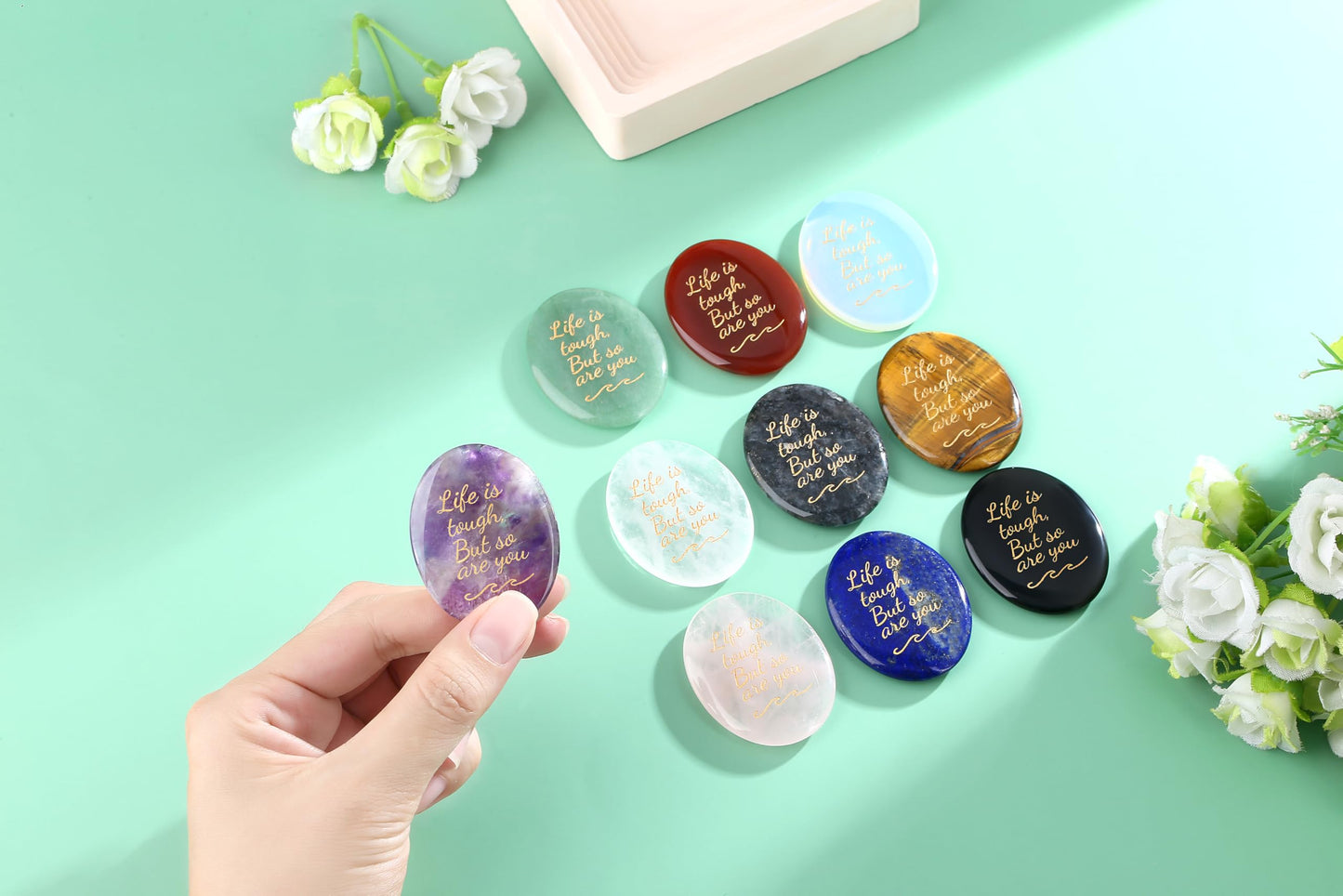NUKAYAI Inspirational Gifts Worry Stone Tiger Eye Crystal Crystals and Healing Stones Natural Meditation Accessories Gemstones Trinkets Pocket Stress Relief Anxiety Relief Items Gifts for Women Men