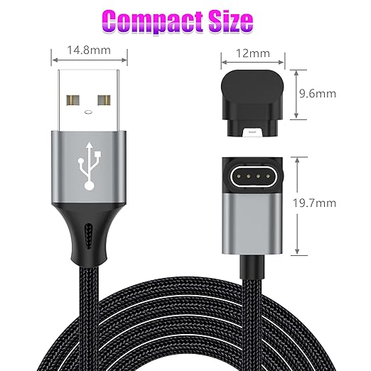 AGVEE 3.3ft Charger for Garmin Watch, L-Shape Charging Cable for Fenix, Forerunner, Vivoactive, Instinct, Venu, Tactix, Approach, D2, Quatix Series, Right Angle Braided, Dark Gray