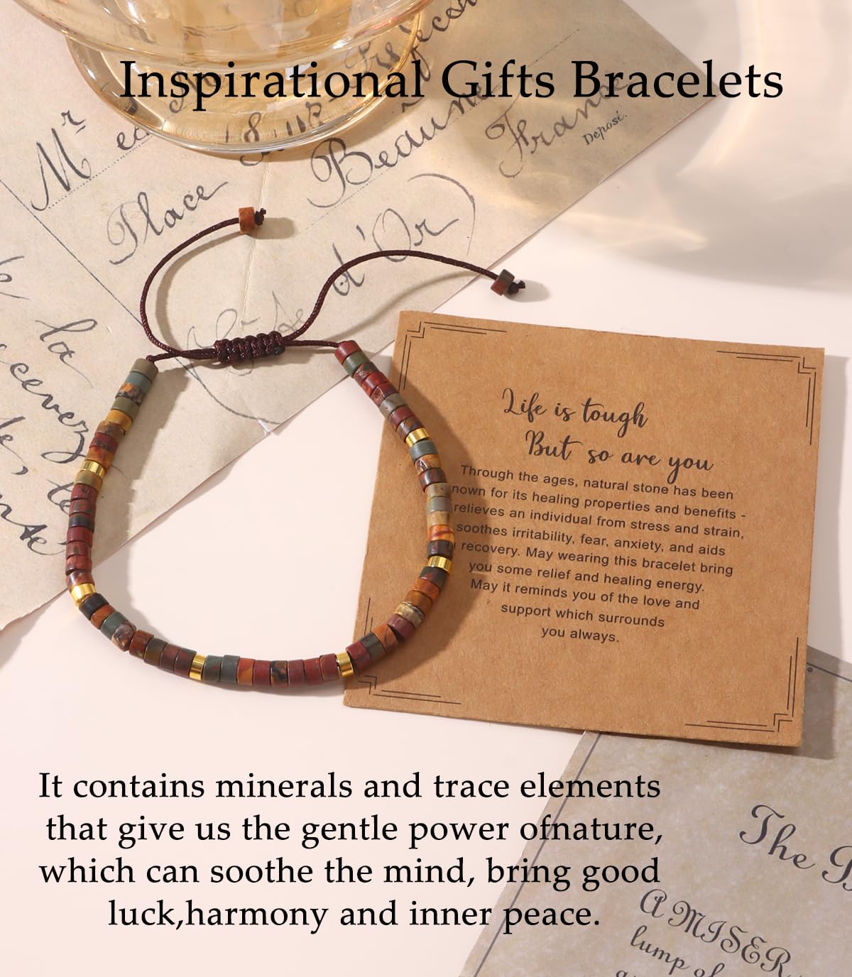 CASDAN Natural Crystal Healing Beaded Bracelet for Women Natural Stone Adjustable Braided Rope Bracelets Spiritual Inspirational Gifts Bracelets