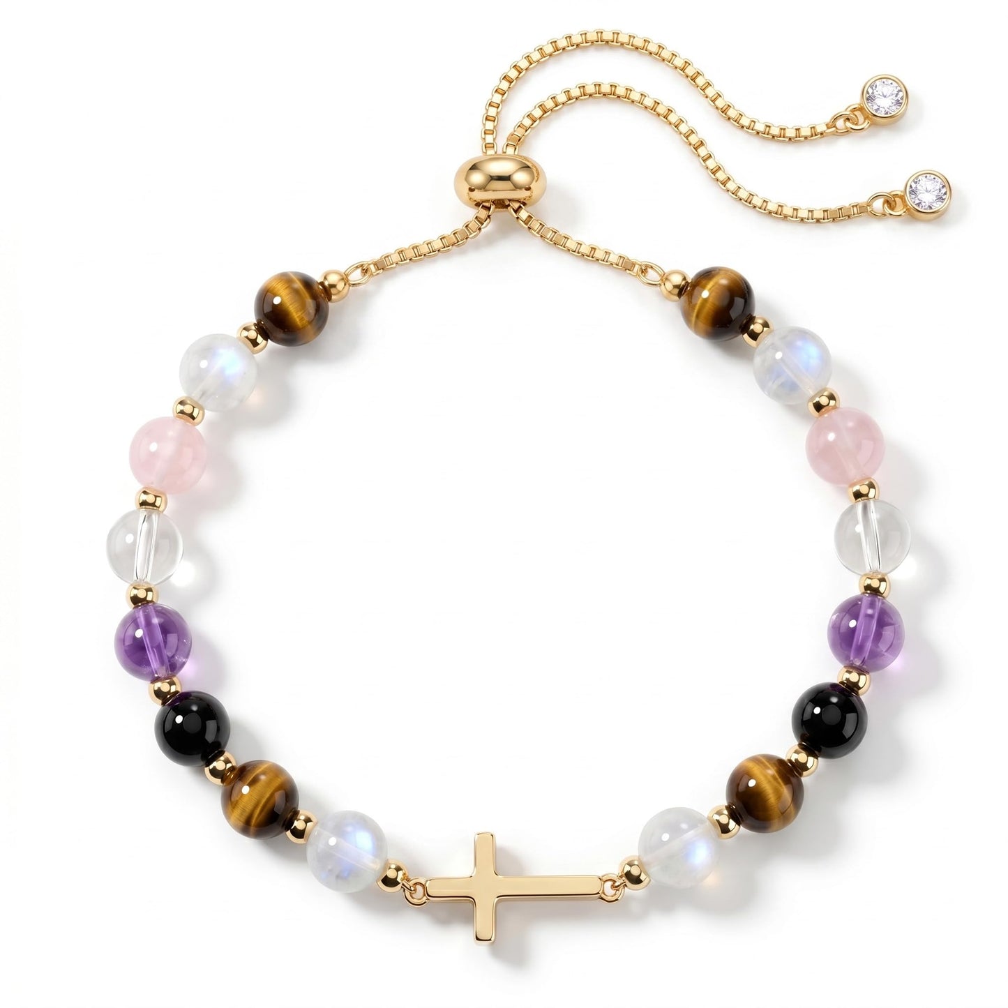 Aghfacy Encouragement Gifts for Women Cross Bracelet Natural Gemstone Crystal Bracelet Gold Cross Charm Christian Encouragement Gift Inspirational Gifts for Women Adjustable with Message Card