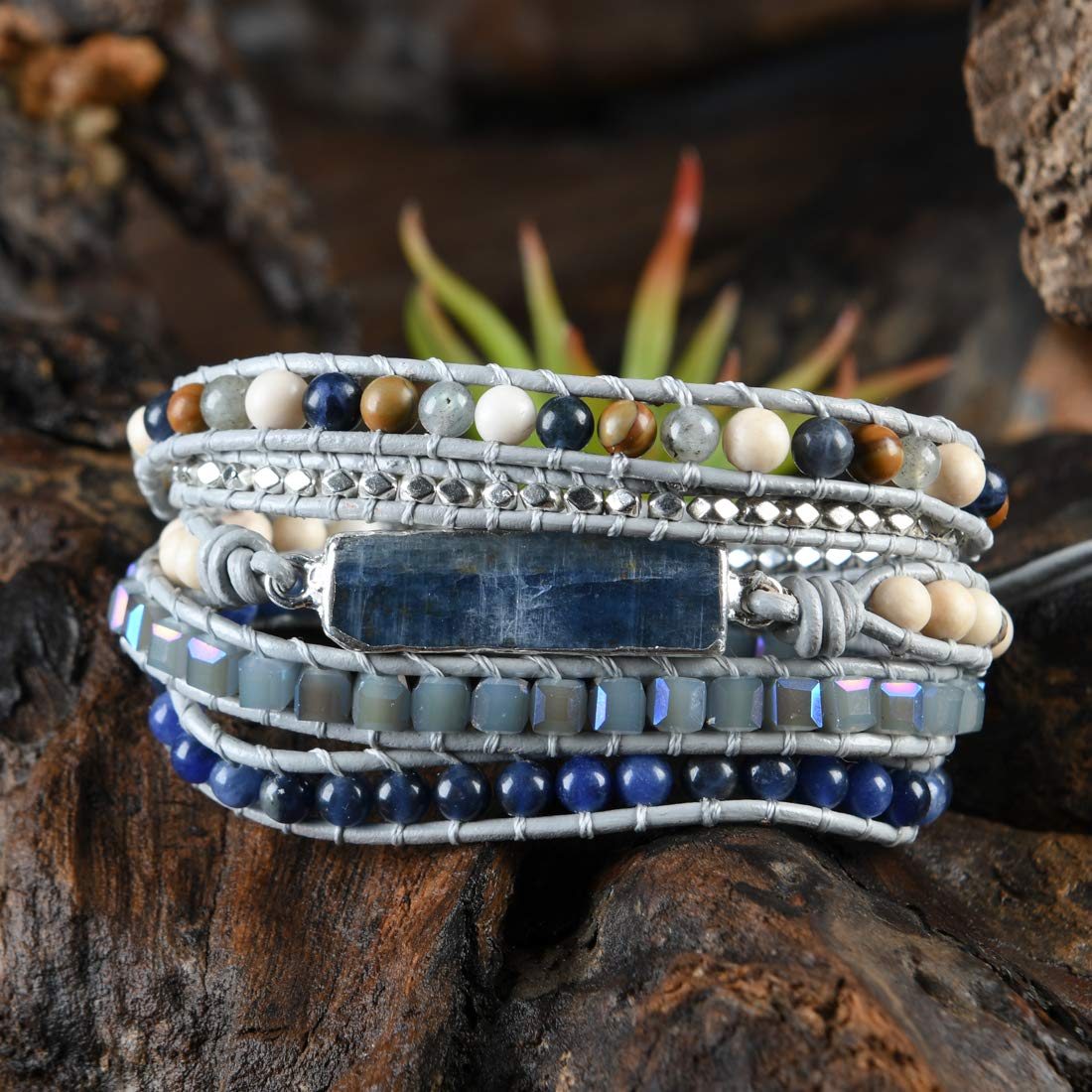 YGLINE Handmade Healing Topaz Wrap Bracelet Natural Stones Leather Boho Jewelry