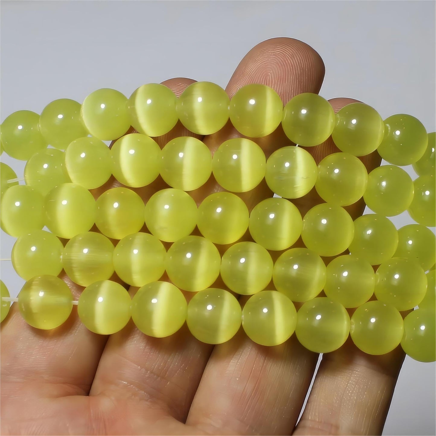 MJDCB 60pcs Lemon Yellow Cat Eye Stone Beads 6mm Round Crystal Loose Bead for Jewelry Making DIY Bracelets Necklace Accessories