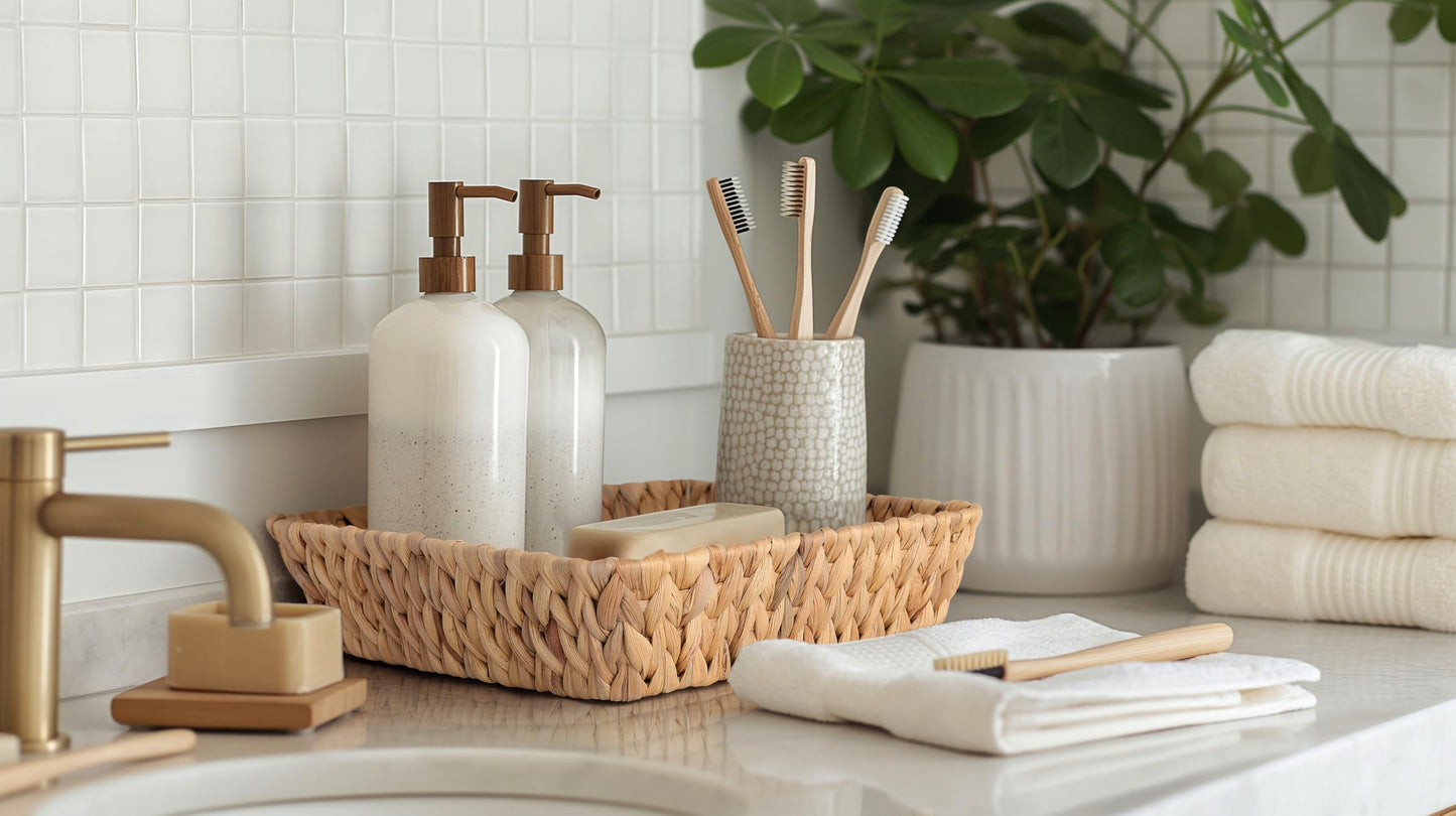 Small Wicker Basket Tray 2 Pack, Small Rattan Basket Set for Gifts,Entryway Console,Tabletop,Office | Woven Wicker Decorative Desk Baskets for Organizing