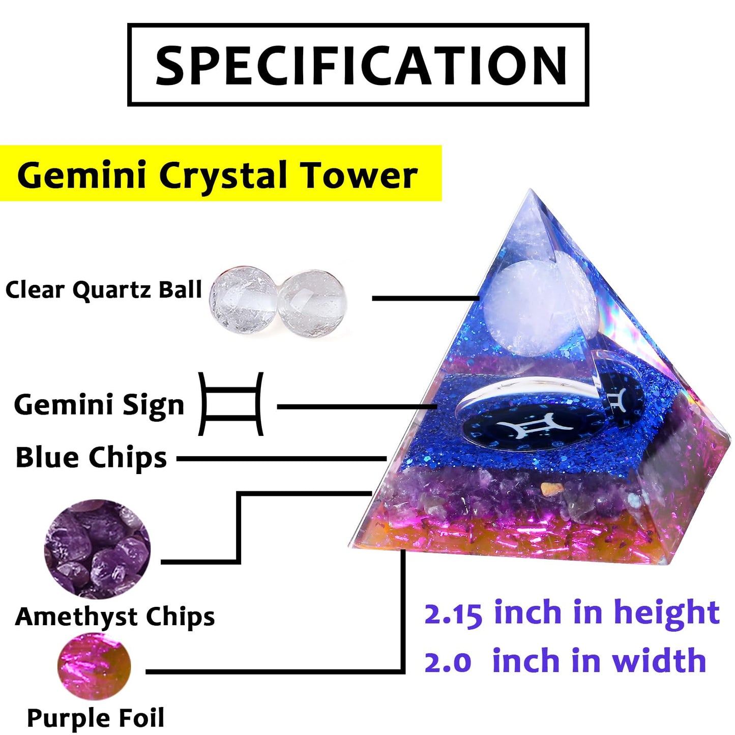 YATOJUZI 12 Zodiac Gemini Birthday Gifts for Women Men Healing Crystals Natural Amethyst Crystal Stones Gemstones Orgonite Chakra Reiki Lucky Energy Decor for Office Desk Decorations