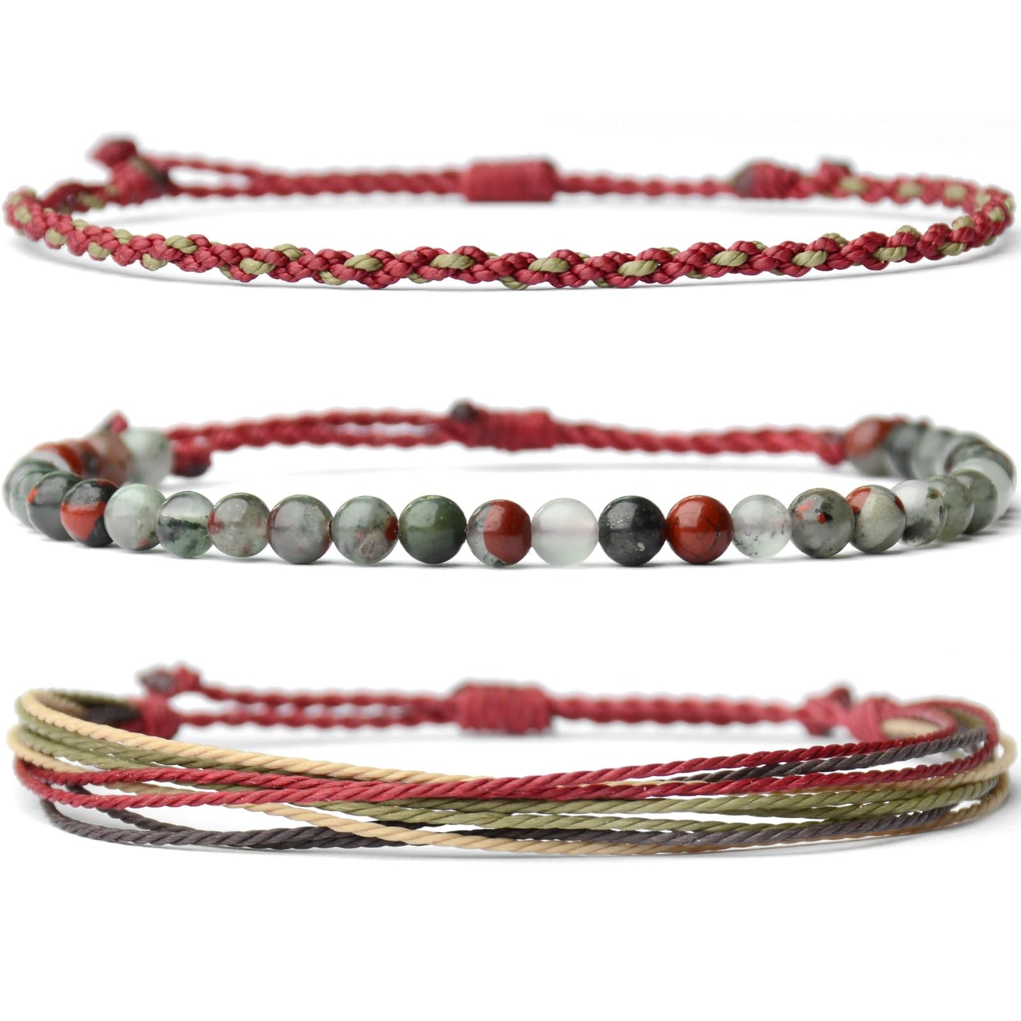 Handmade Natural Stone Beaded Healing Bracelet Gift for Men Adjustable Rope String Bracelet (African Bloodstone, Adjustable)