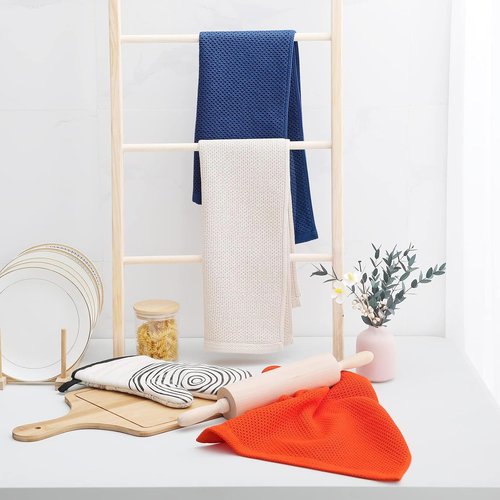 Homaxy Kitchen Dish Towels - Ultra Soft 100% Cotton Waffle Weave, Quick Drying, 4-Pack, Navy Blue | 13 x 28 Inches