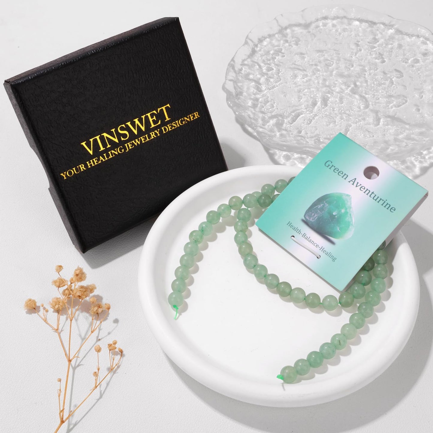 Vinswet 60pcs 6mm Green Aventurine Natural Stone Beads Round Genuine Real Stone Beading Loose Gemstones DIY Smooth Bead for Bracelet Necklace Earrings Jewelry Making