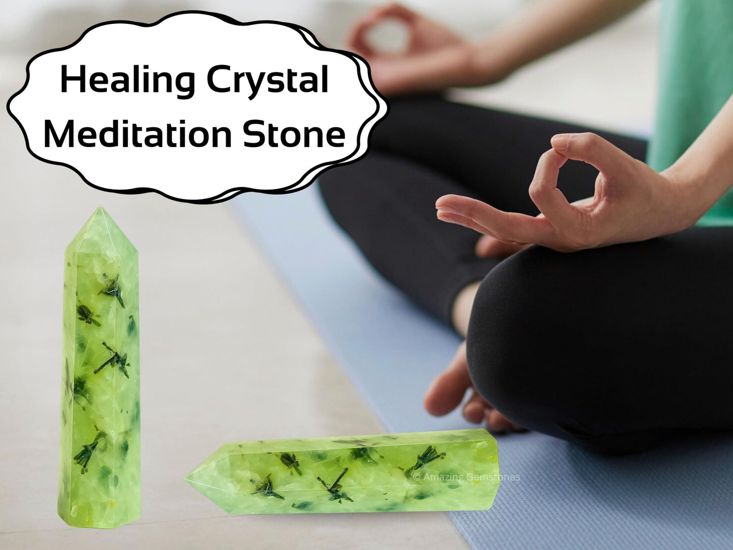 Amazing Gemstone Prehnite Crystal Towers - Natural Healing Crystal Point Obelisk for Reiki Healing and Crystal Grid (3" to 4" INCH)