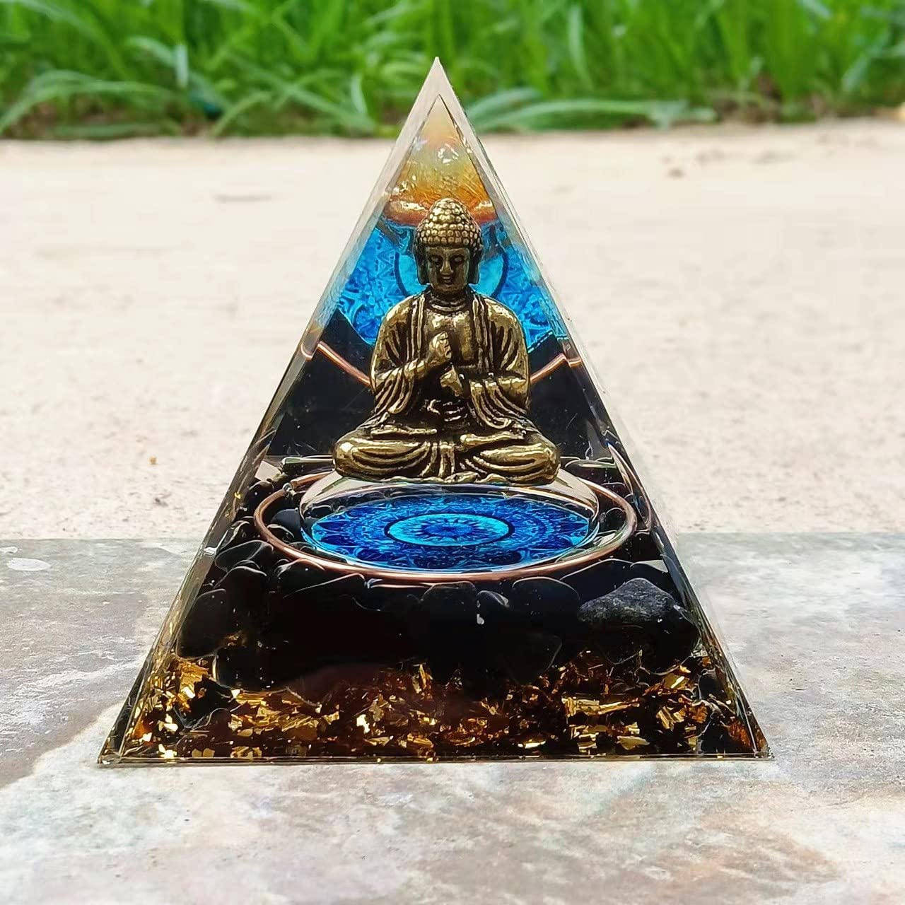 ycyingcheng Moonstone Crystal Orgone Pyramid Ogan Crystal Energy Tower, Nature Reiki Chakra Crushed Stone Jewelry, Crystal Pyramid for Home Decor (Crystal Pyramid-22)