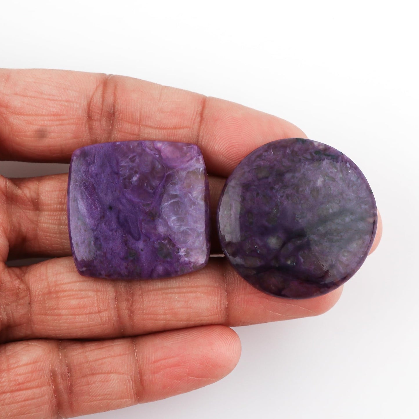 CRYSTALIS Wholesale Natural Charoite Loose Gemstone Bulk Cabochons Jewelry Making Supply, Chakra Healing Polished Stones, Wire Wrapping, DIY, Gem Collection, 2pcs, 25mm+