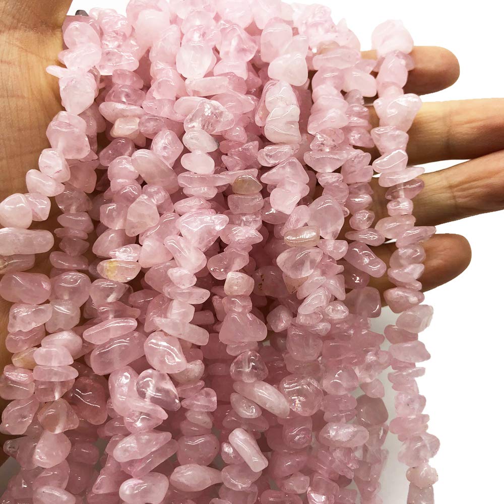 favoramulet 5-8mm Rose Quartz & Green Prehnite Tumbled Stone Chip Beads for Jewelry Making, Irregular Shaped Healing Crystal Loose Bead Supplys Bead, Pack of 2 Strands(64 inches)