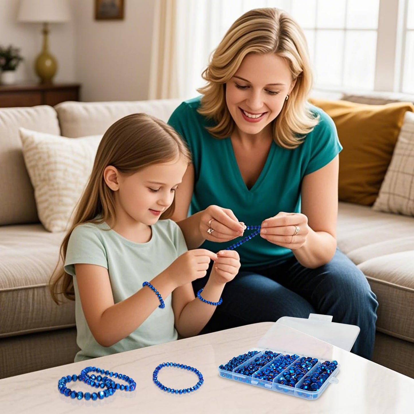 Laopottbeads 460Pcs 8mm Crystal Glass Beads for Jewelry Making Beads for Bracelets Necklace Pendants Making Supplies(Peacock Blue)