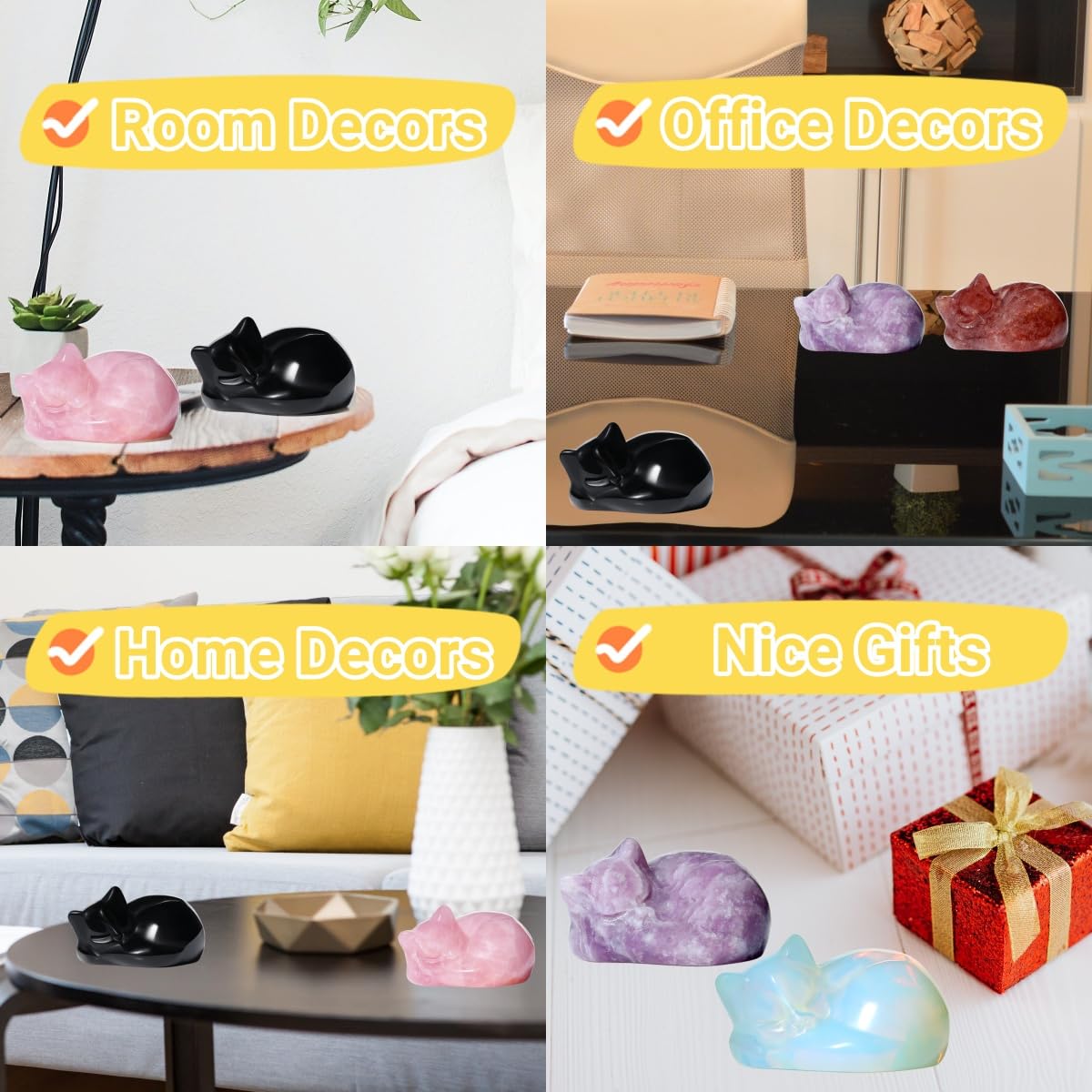 YATOJUZI 2" Cat Decors Statue Red Obsidian Crystals Sleeping Cats Gemstone Hand-Carved Cute Animal Statues Figurine Stones Room Home Office Desk Decor Lucky Reiki Kitten Ornaments Gifts for Women Men