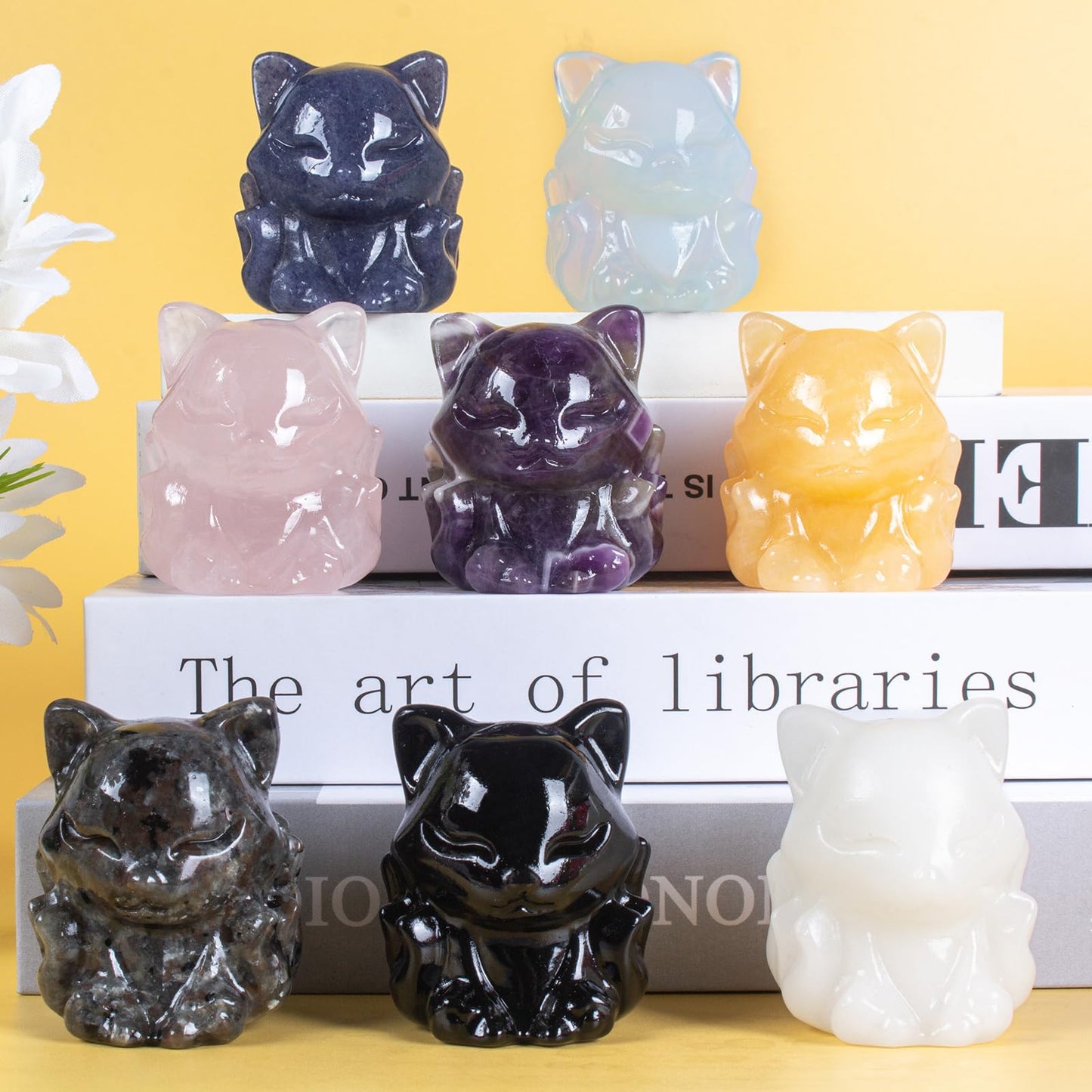 QLRSUXN Flame Stone Nine Tailed Fox Decor,2 Inch Healing Crystals Fox Statue,Lucky Guardian Pocket Fox Figurines as Women’s Gifts,Fox Figurine for Office Home Decor and Ornament.