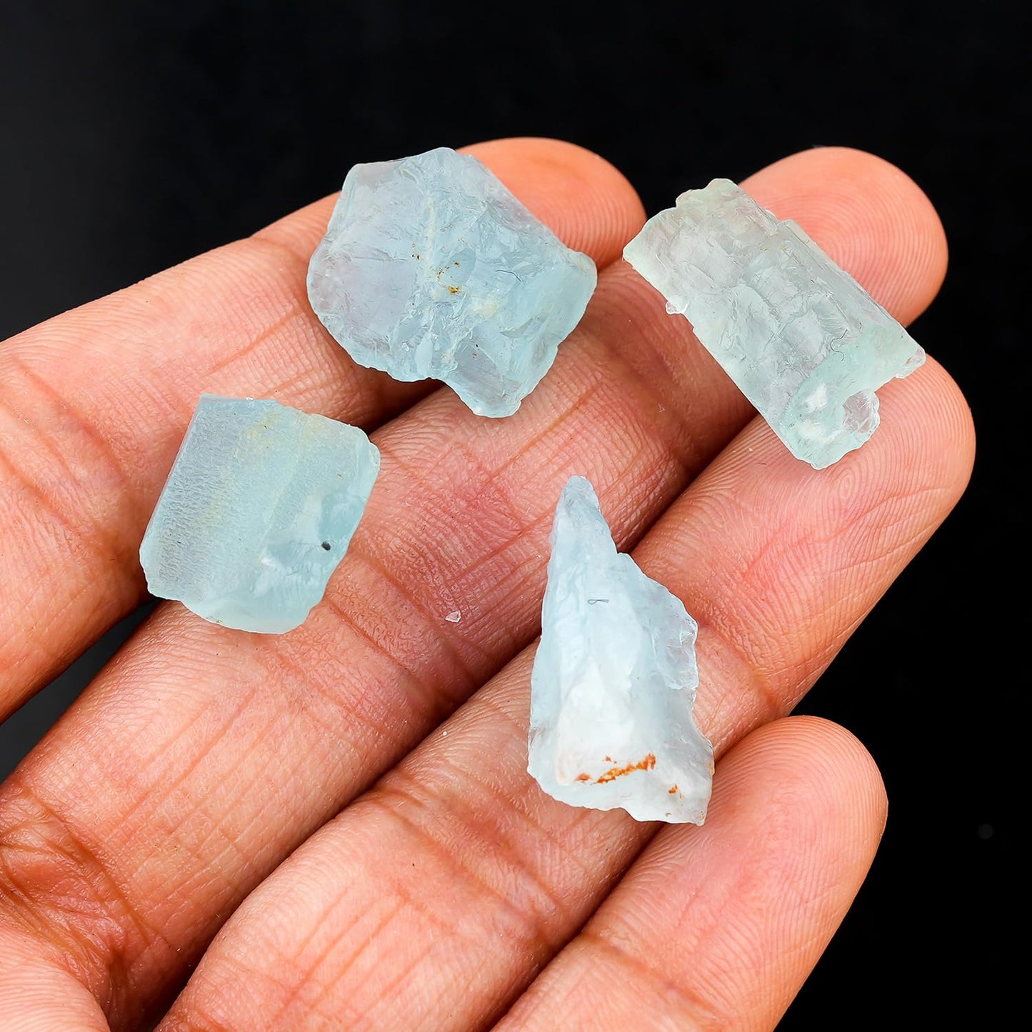 ColouredRocks (4 pcs. A++ AQUAMARINE Crystals, Raw Stones, Rough Gemstones, Jewelry Making Supply, Cabbing, Polishing, Cutting, DIY, Crafts (12-16 mm.)