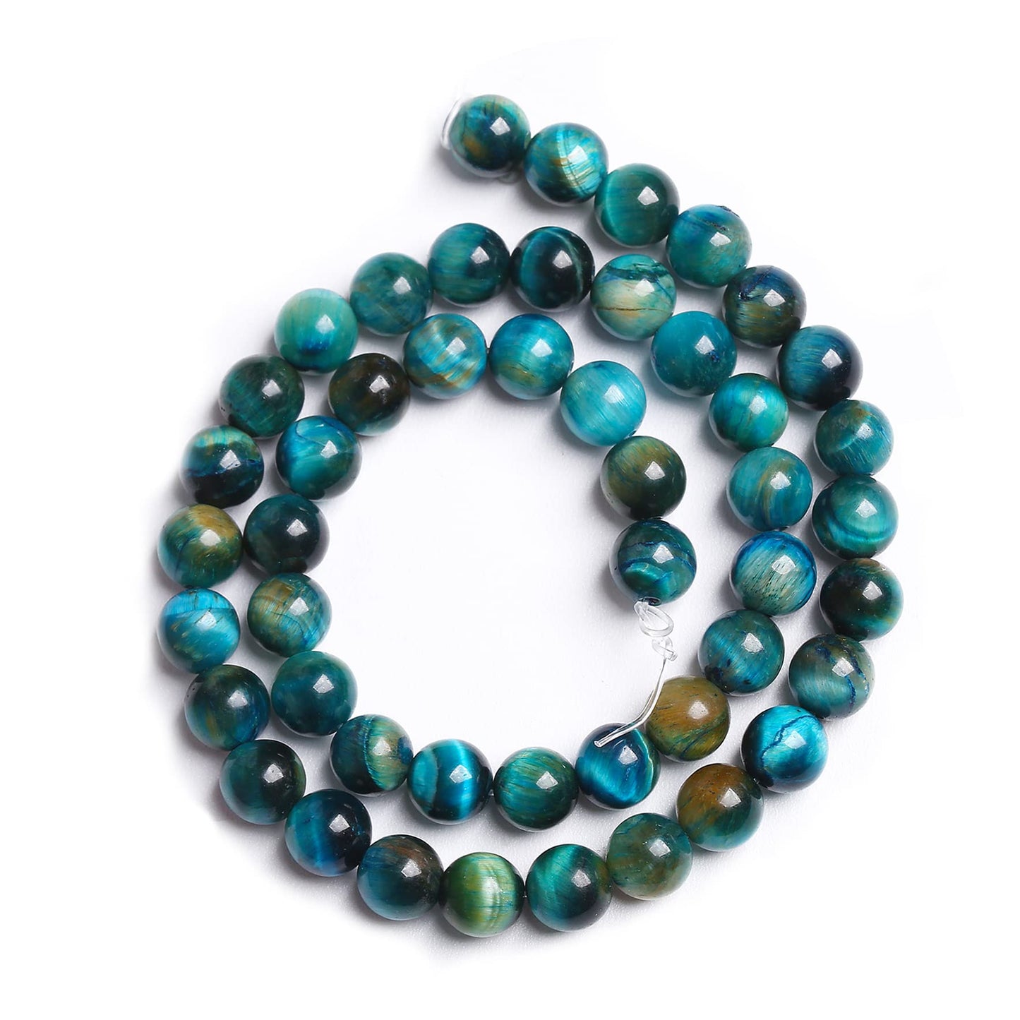 10mm 36PCS Peacock Blue Tiger Eye Stone Beads Natural Crystal Spacer Loose Beads for Jewelry Making DIY Bracelet Semi Precious 1 Strand 15 inches