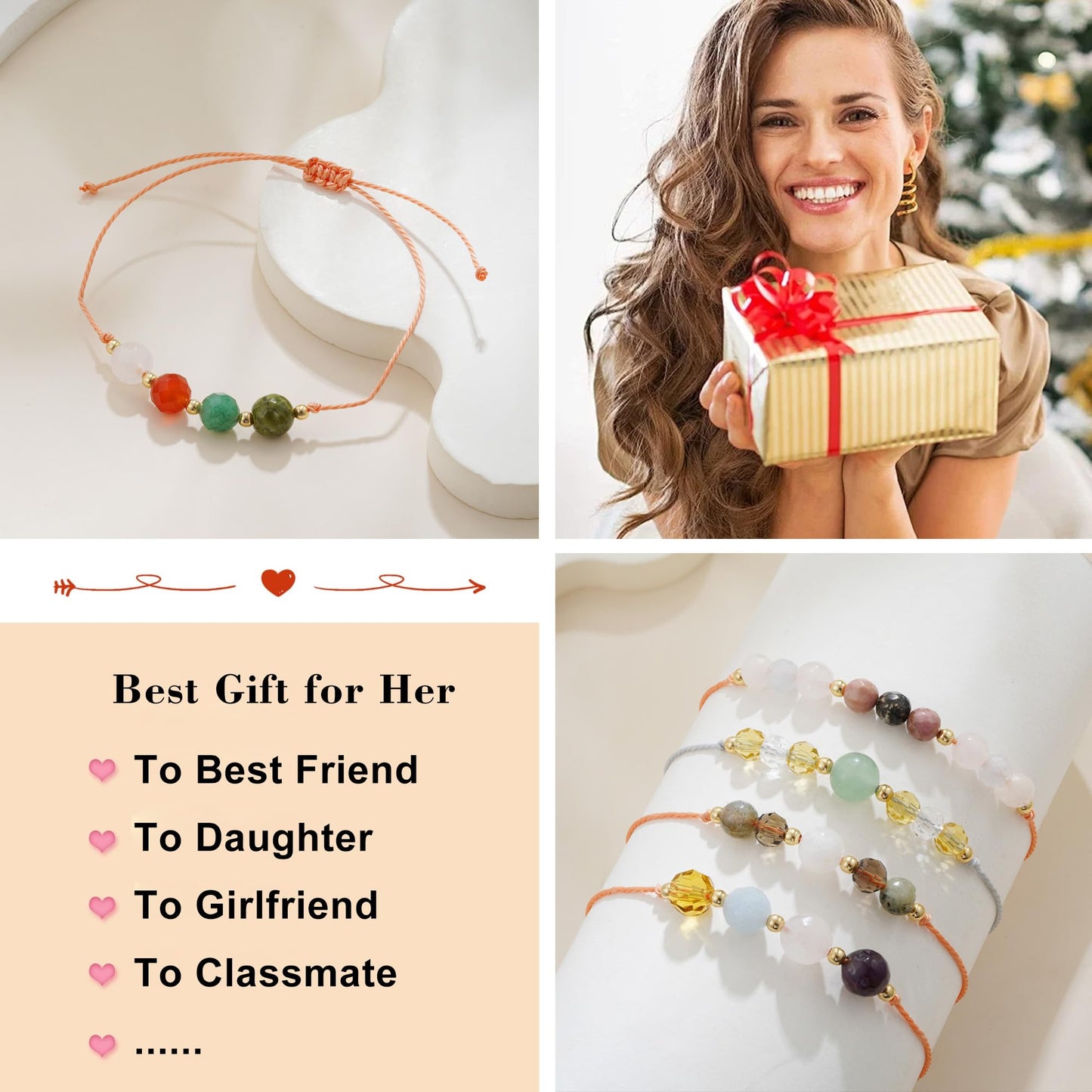 Fezodo Inspirational Encouragement Gifts for Women, Natural Healing Stones Bracelets Chistmas Valentines day Birthday Gift for Friends Women Men (Grief Loss)