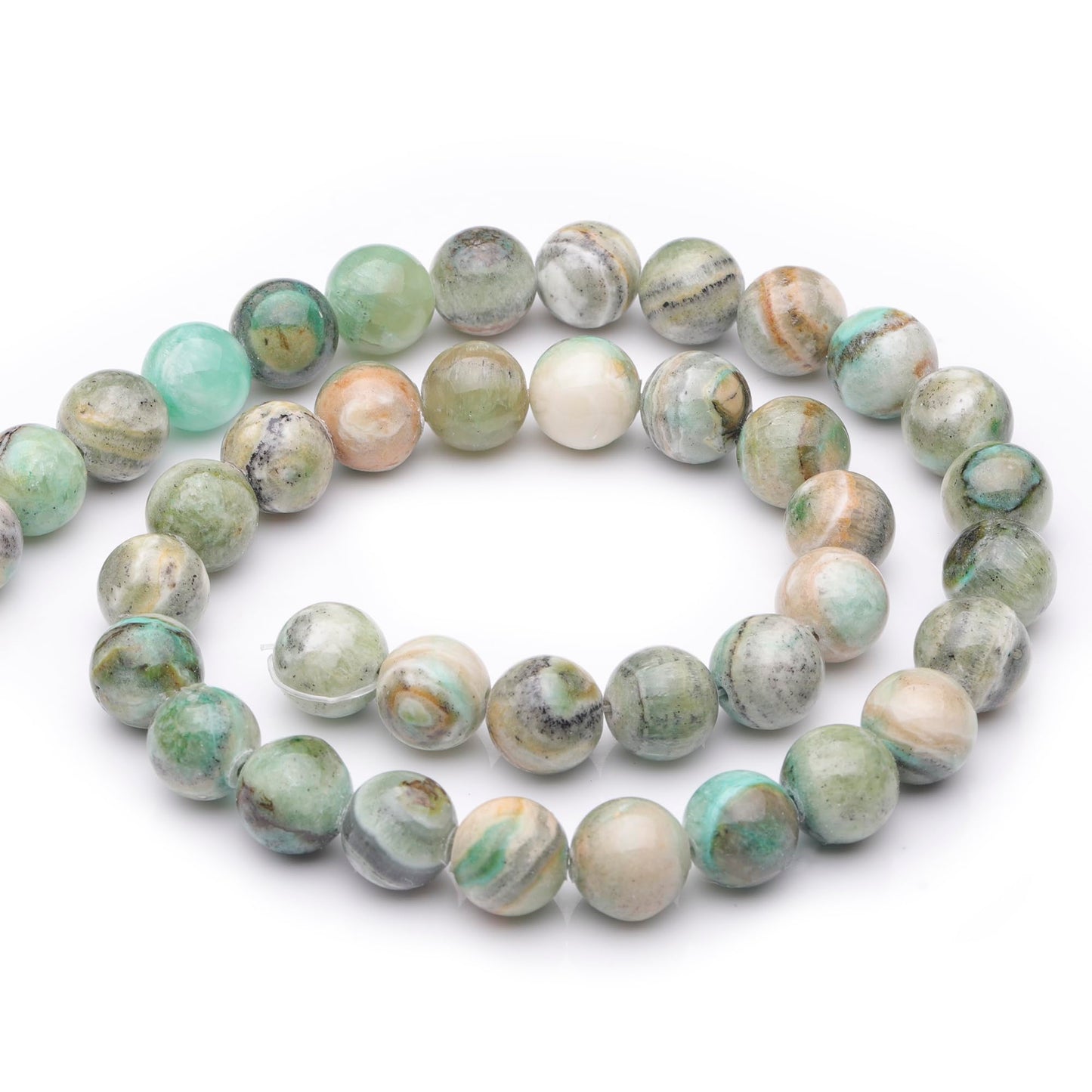 Youngbling Natural Gemstone Beads for Jewelry Making,10mm Green Stripe Stone Polished Round Smooth Stone,Genuine Real Stone Red Beads for Bracelet Necklace 15 Inch(Green Stripe Stone,10mm)