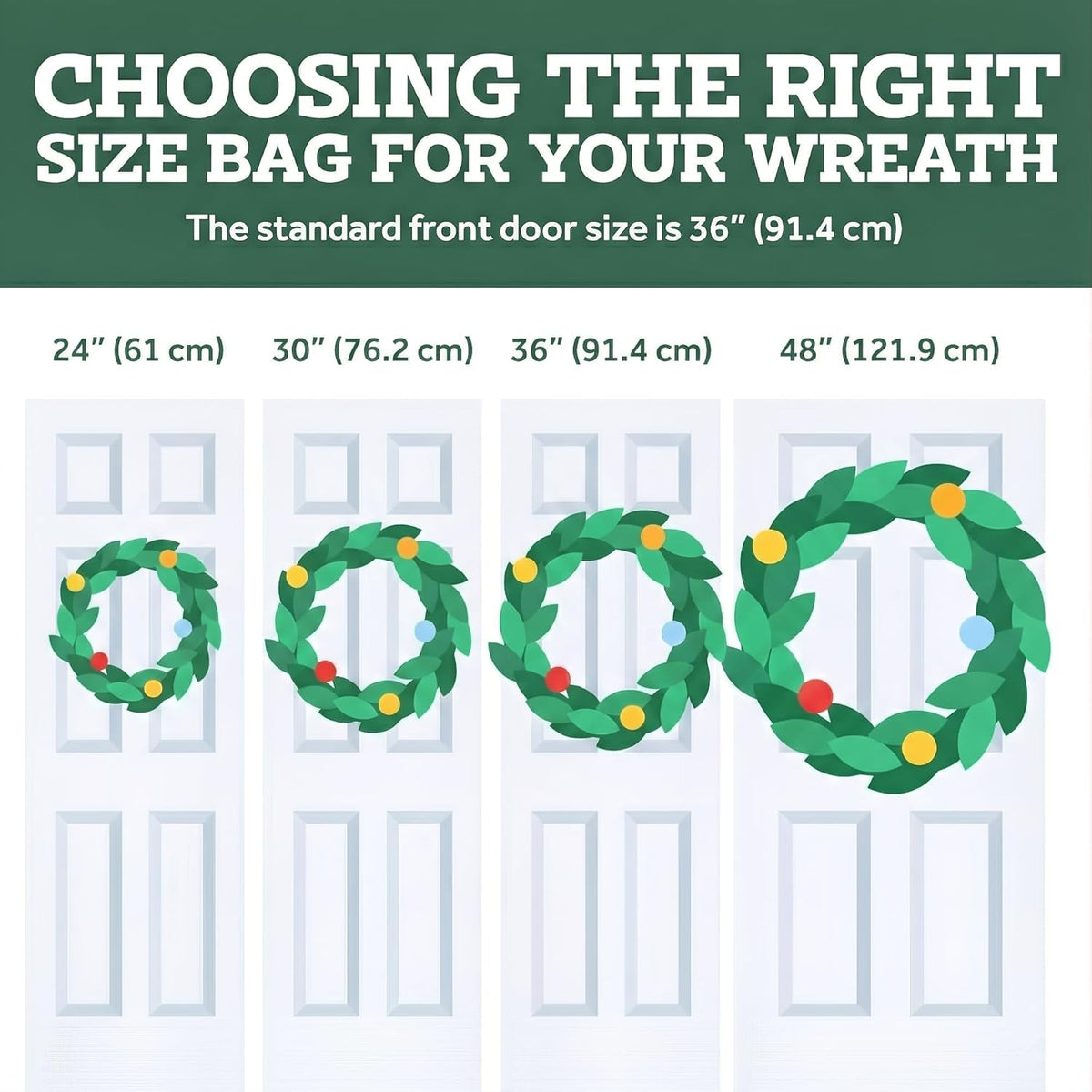 ZOBER 24-Inch Oxford Christmas Wreath Storage Container - Waterproof, Dual-Zippered Bag with Durable Handles | Green