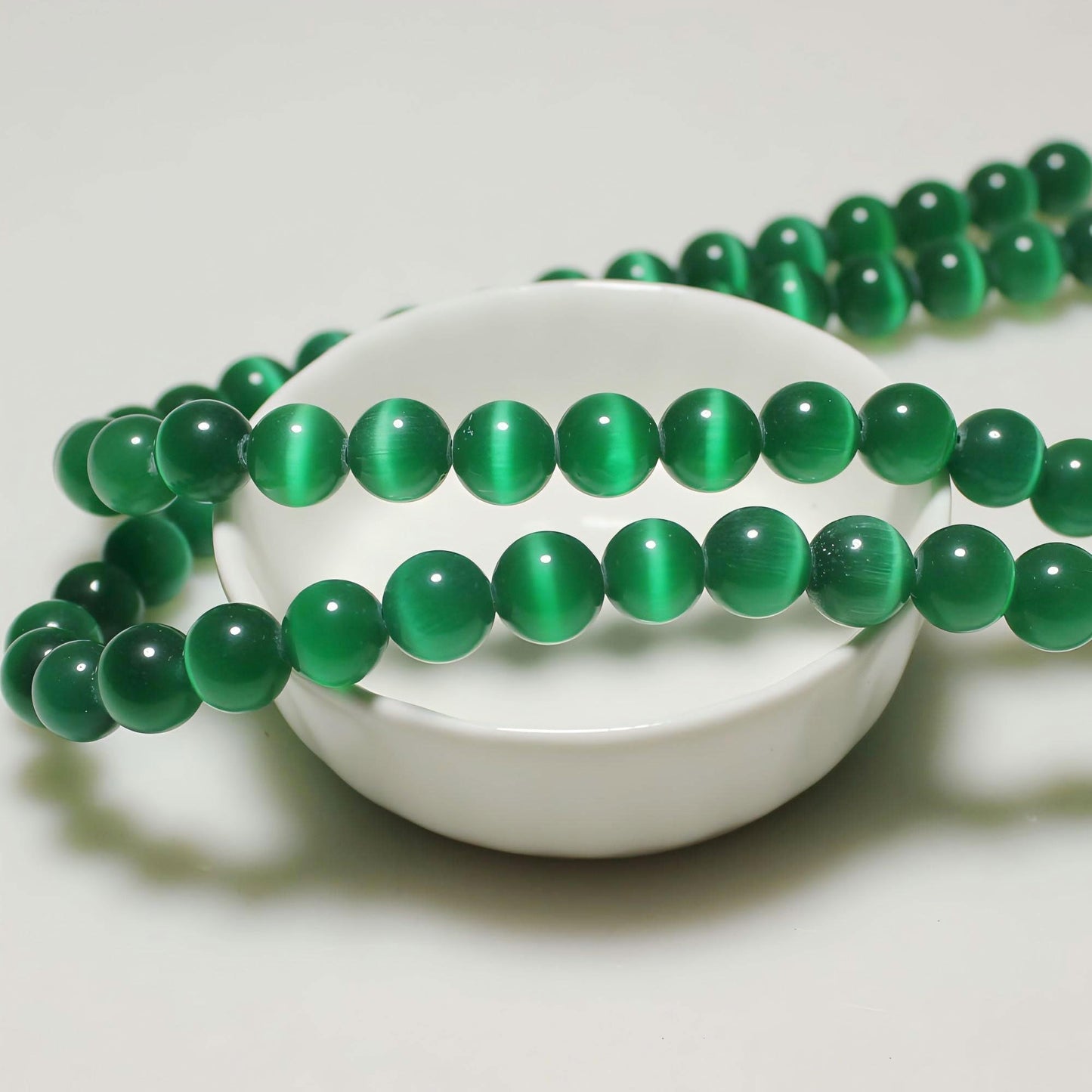 MJDCB 60pcs Peacock Green Cat Eye Stone Beads 6mm Round Crystal Loose Bead for Jewelry Making DIY Bracelets Necklace Accessories