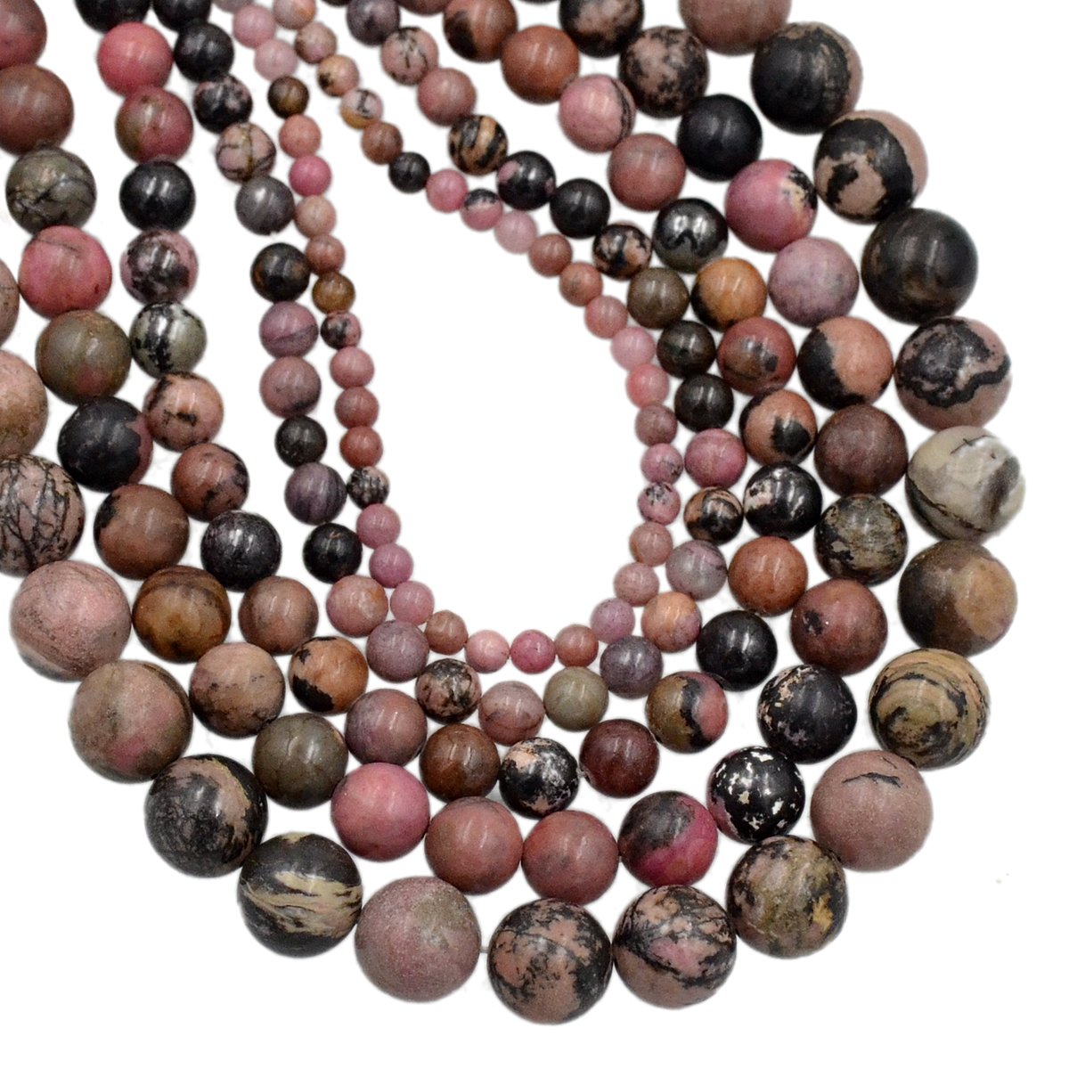AD Beads Natural Gemstone Round Loose Beads 15" for Bracelet Necklace Earrings Jwelery Making Crafts DIY (4mm, Black Stripe Rhodochrosite)