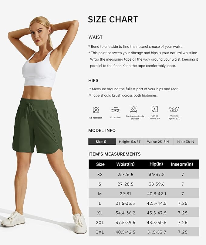 Willit Women's 7" Athletic Running Shorts Long Workout Hiking Shorts Quick Dry High Waisted Active Zipper Pocket(XX-Large)