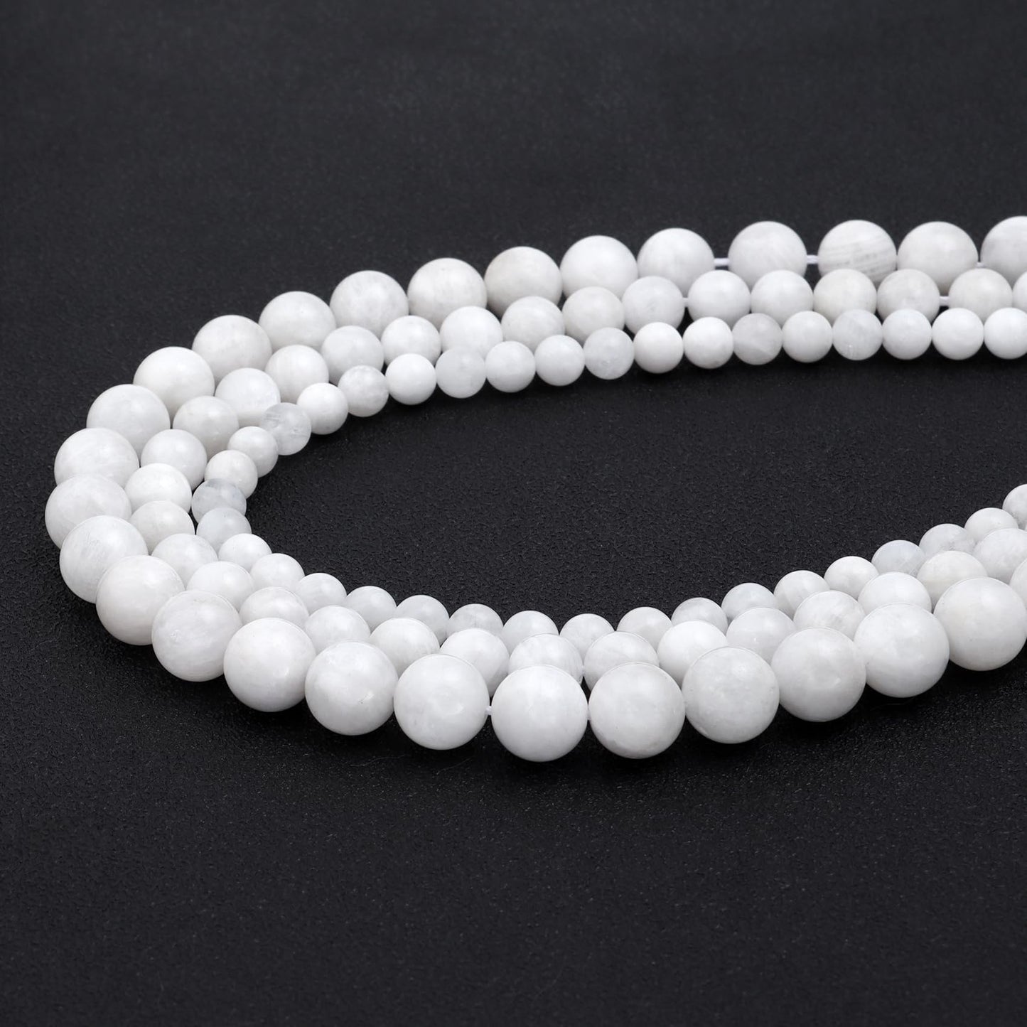 Youngbling Natural Gemstone Beads for Jewelry Making,8mm White Moonstone Polished Round Smooth Stone Beads for Bracelet Necklace 15 Inch