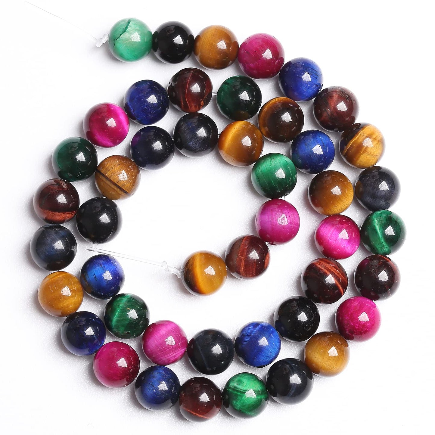 12mm 32PCS Colorful Tiger Eye Natural Stone Beads Crystal Spacer Loose Beads for Jewelry Making DIY Bracelet 1 Strand 15 inches