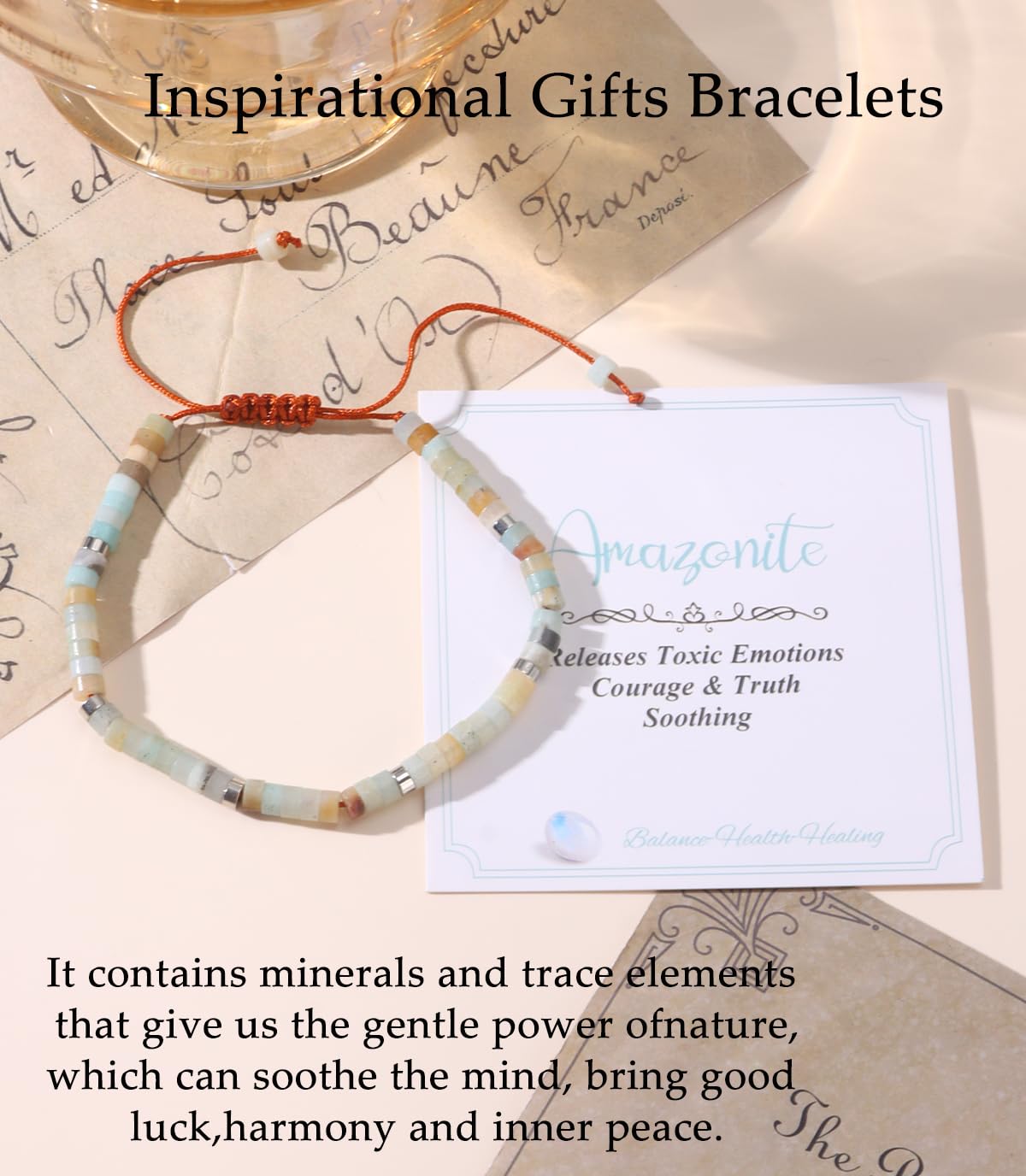 CASDAN Natural Crystal Healing Beaded Bracelet for Women Natural Stone Adjustable Braided Rope Bracelets Spiritual Inspirational Gifts Bracelets