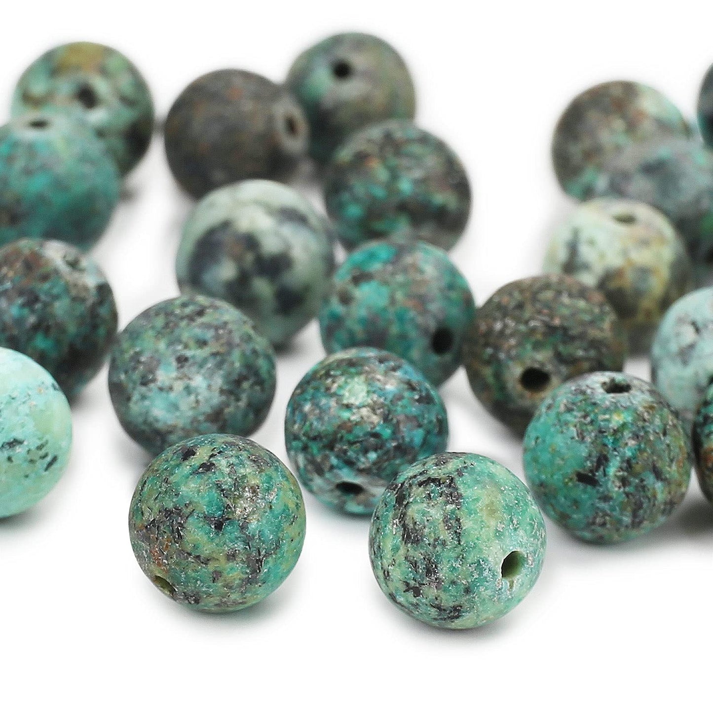 Natural Matte African Turquoise Beads, 8MM Round Frosted Unpolished Loose Gemstone Beads for Bracelet Necklace Jewelry Making, Energy Stone Healing Power with Stretch Beading Cord