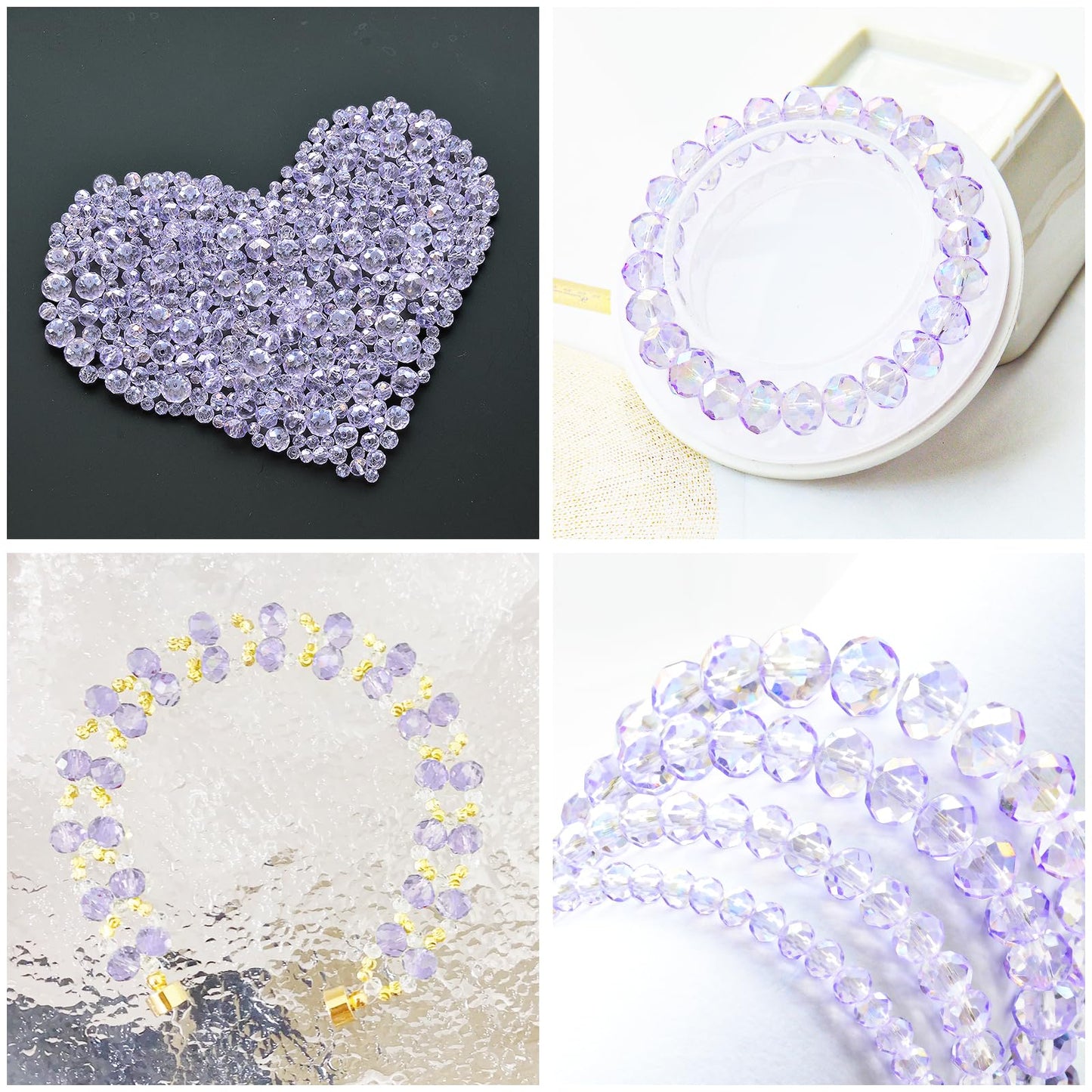 Laopottbeads 800Pcs 4/6/8/10mm Crystal Glass Beads for Jewelry Making Beads for Bracelets Necklace Pendants Making Supplies(Light Purple)