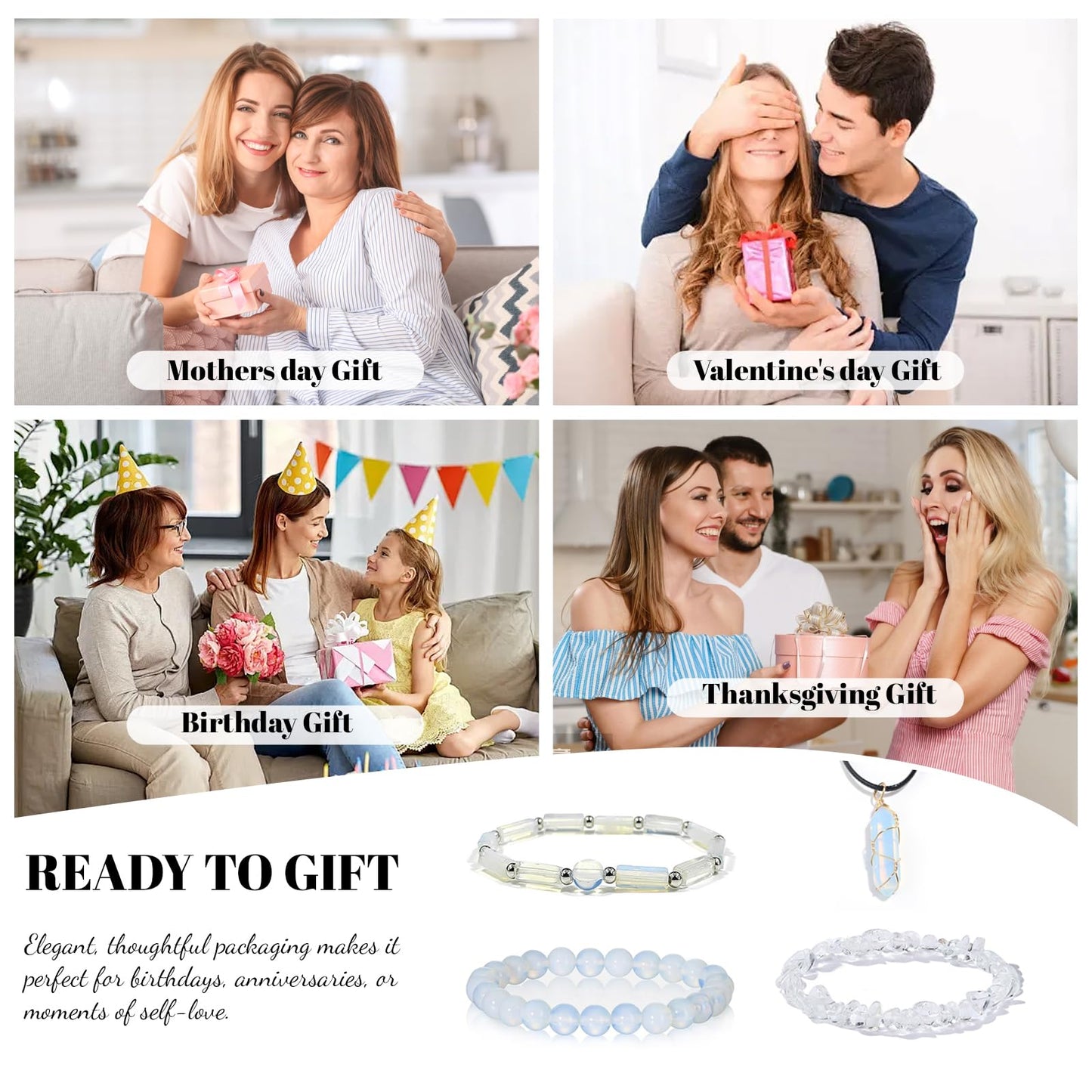 GRKZBKW 3Pcs Moonstone Bracelets and Moonstone Necklace for women – Healing Crystal Jewelry for Women, for Anxiety Relief, Stress, Emotional Balance