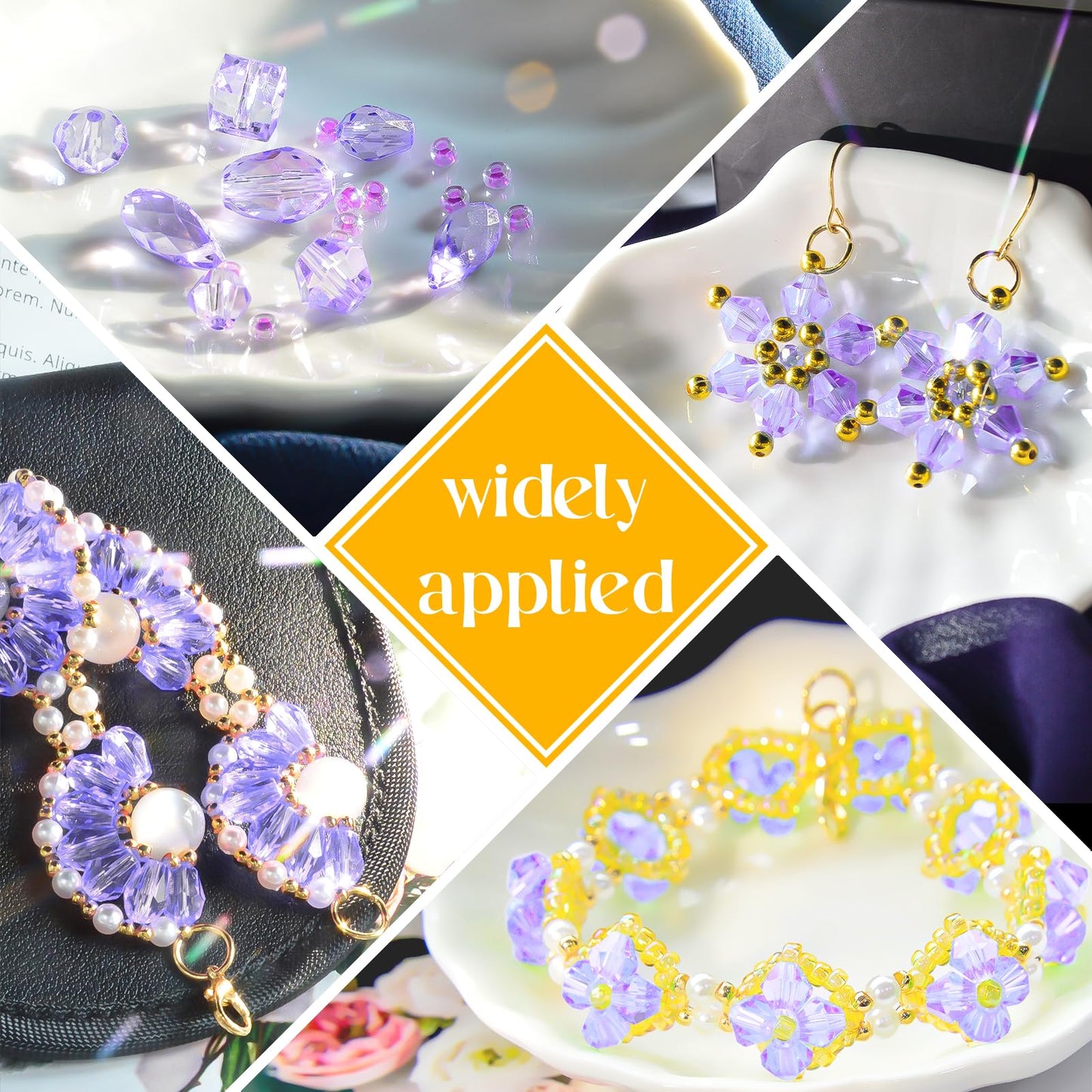 Laopottbeads 1500 Pcs Crystal Glass Beads for Jewelry Making – 12 Styles Bicone, Rondelle, Cube, Teardrop & 3mm Spacer Beads, DIY Bracelet Necklace Earring Craft Kit with Organizer Box(Light Purple)