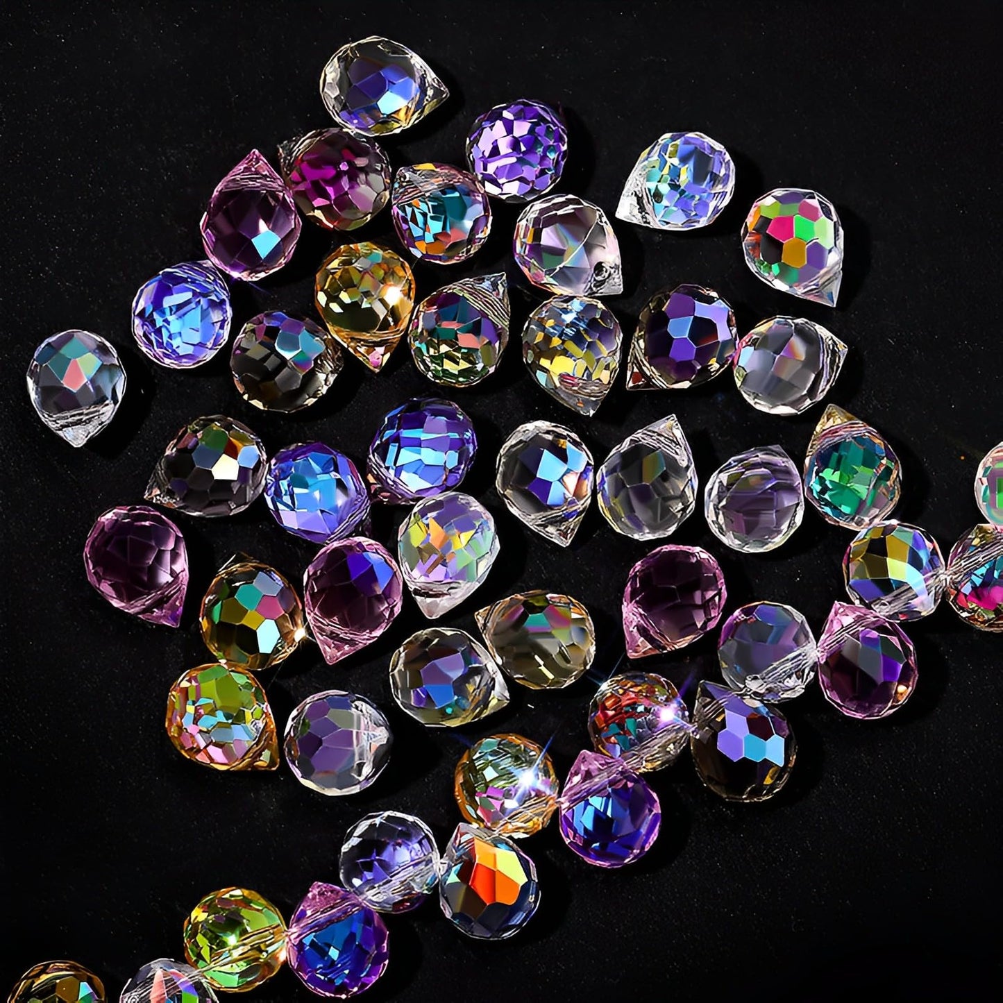 Twpribarn Crystal Beads, 50pcs Glass Beads, Assorted Crystal Beads for Jewelry Making, Shiny Teardrop Shape Jewelry Beads Glass Beads Bulk for DIY Craft Necklace Bracelet Earring(8x10mm, Gold)
