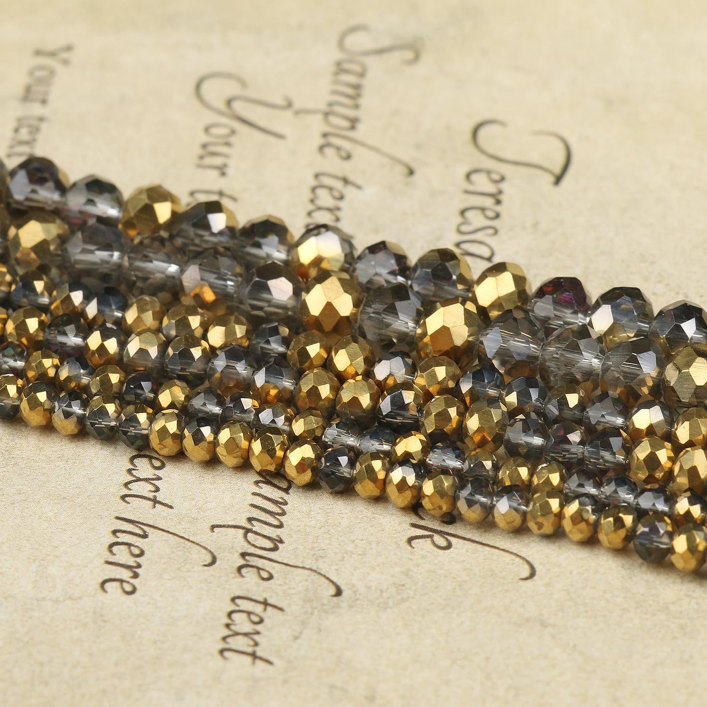 NITOPUPU 300pcs 8mm Crystal Glass Beads for Jewelry Making Faceted Rondelle Flat Beads for Bracelets Necklace Earrings DIY Crafts (Gold Flat Half-Plated Crystal Bead)