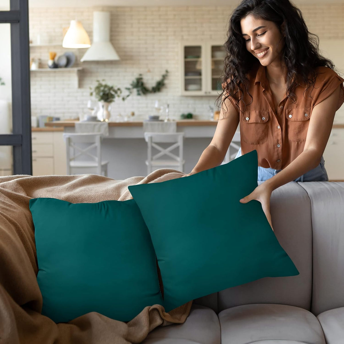 Utopia Bedding 16x16 Pillow Inserts - Set of 2 Dark Teal Decorative Throw Pillows for Sofa & Couch - Soft & Fluffy Cushions
