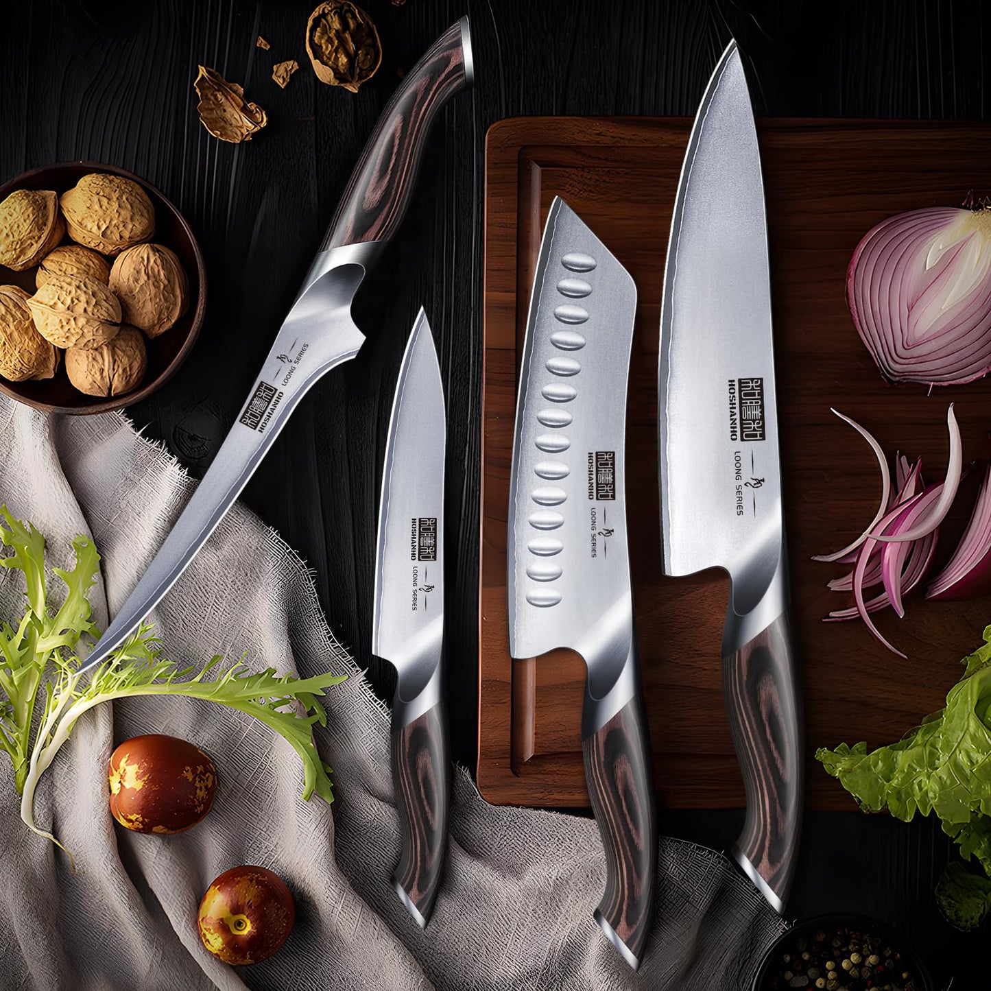 HOSHANHO 16-Piece Knife Set, Japanese High Carbon Stainless Steel Kitchen Knife Set, Ultra Sharp Chef Knife Block Set with Sharpener