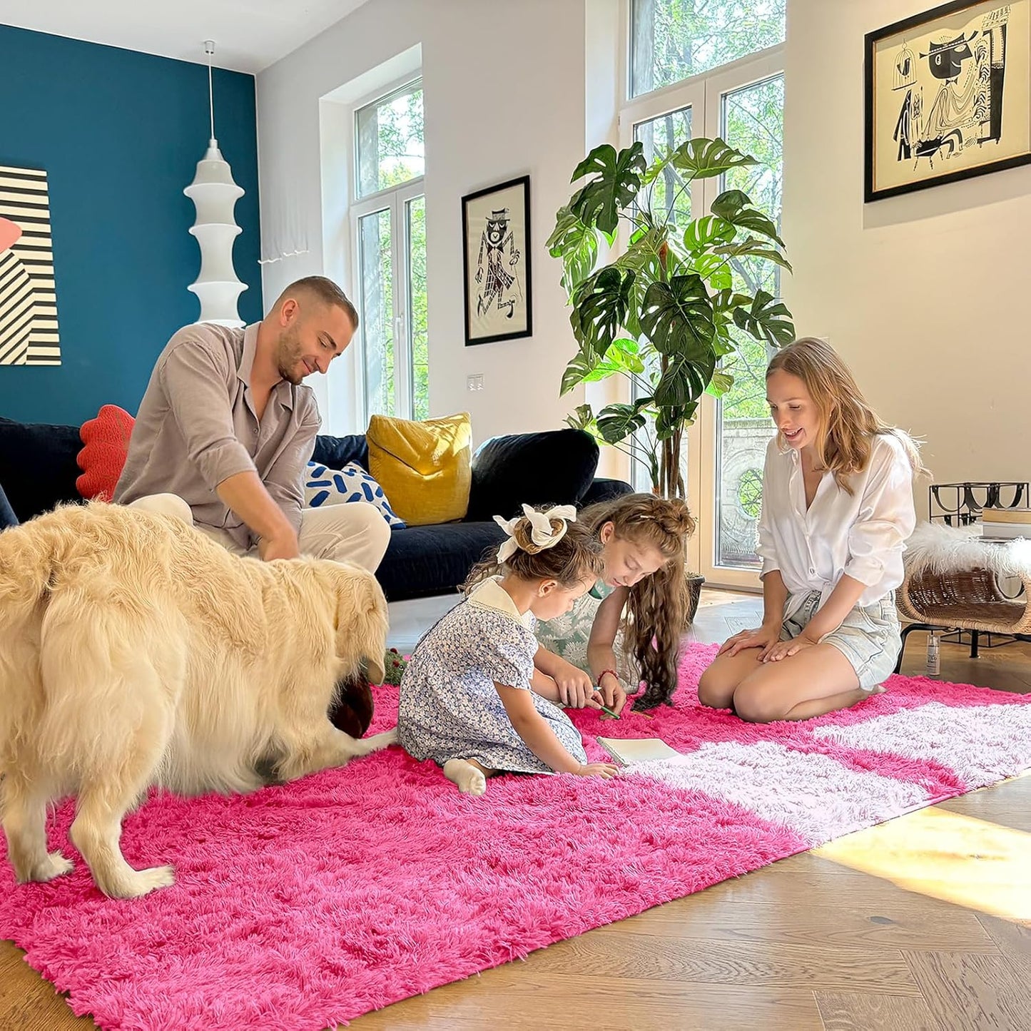 OLANLY Soft Fluffy Shaggy Runner Rug - Machine Washable 2x6 for Hallway, Bedroom & Nursery | Hot Pink Decor