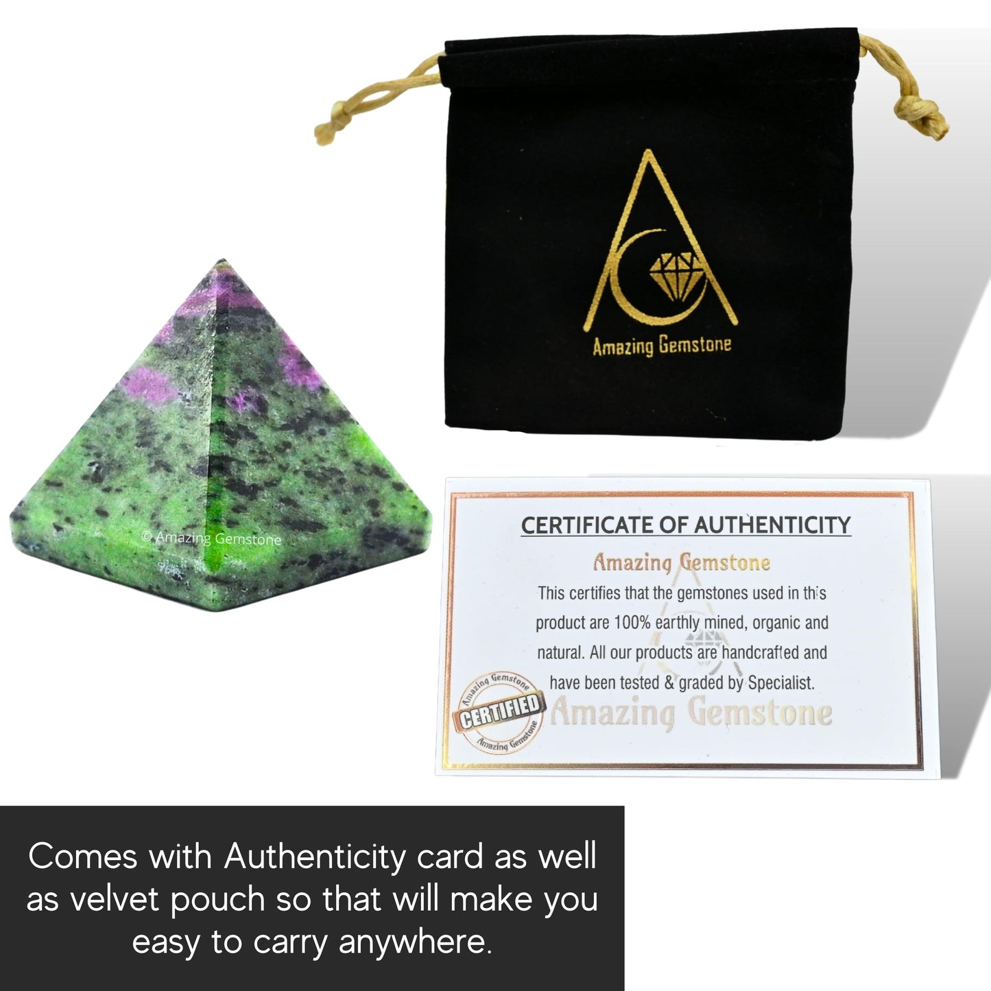 Amazing Gemstone Ruby Zoisite Pyramid Crystal Healing Stones - 1" Great Pyramid Figurine of Natural Stone Pyramid for Meditation, Reiki, Chakra Balancing and Crystal Pyramids Grid