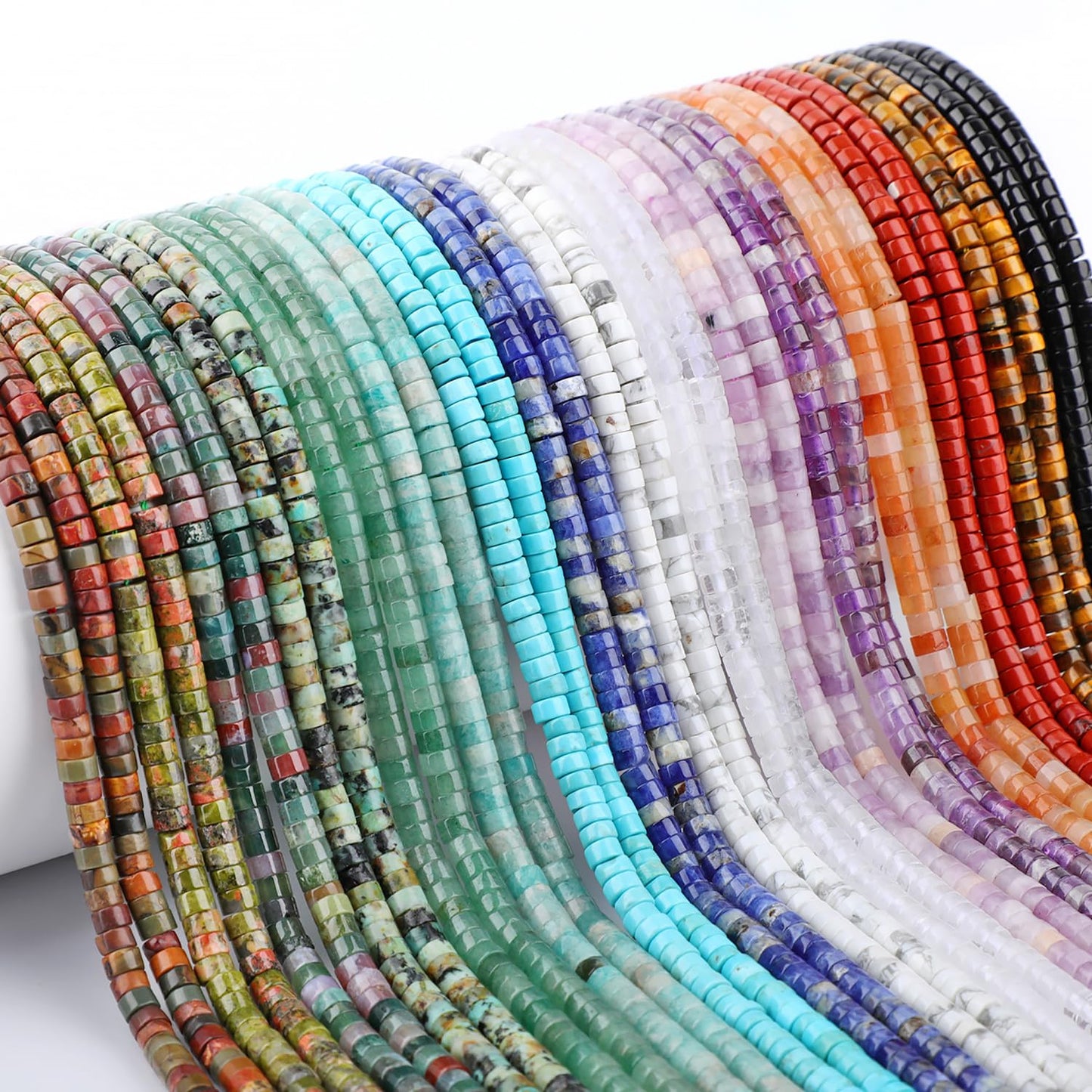Natural Picasso Jasper Heishi Spacer Beads Loose Semi Precious Flat Round Gemstone Disc Shape Stone for Beading Jewelry Making 4x2mm 15.5"