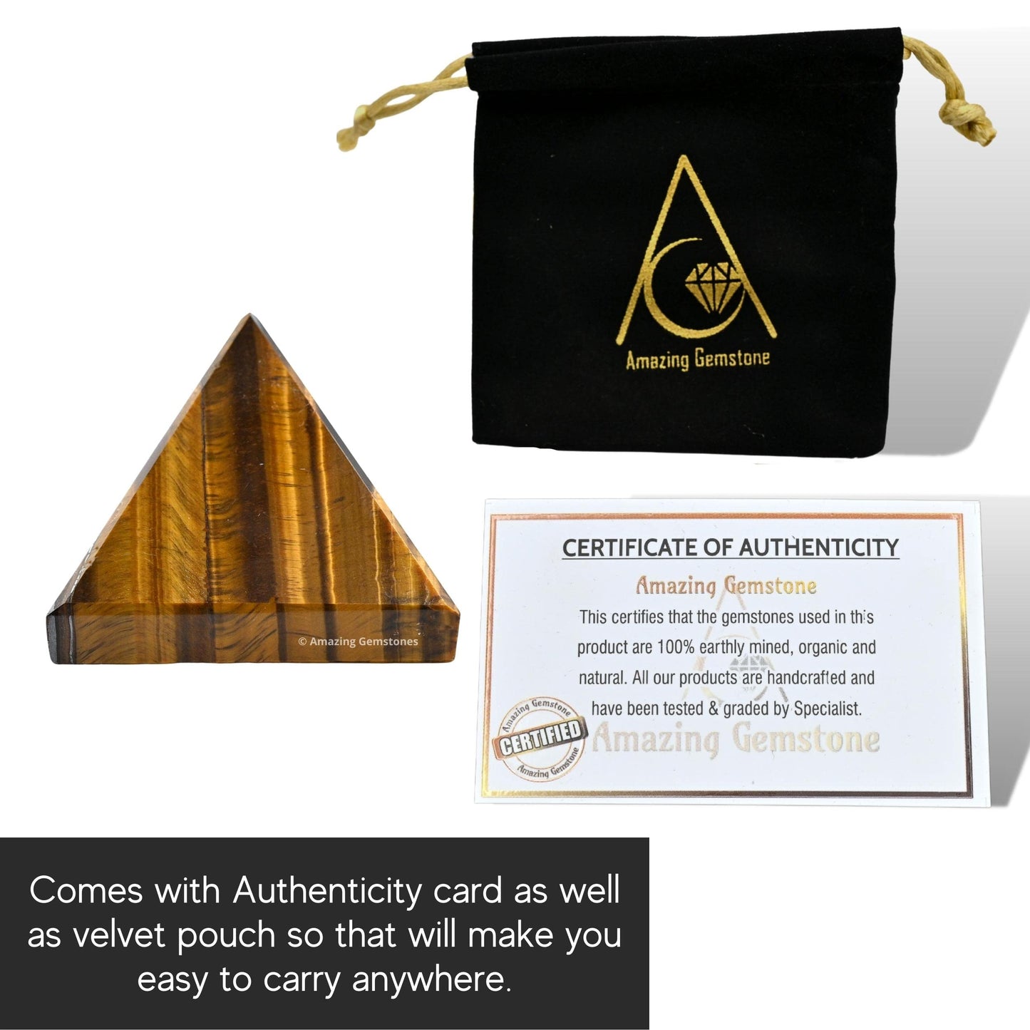 Amazing Gemstone Tigers Eye Pyramid Crystal Healing Stones - 1" Great Pyramid Figurine of Natural Stone Pyramid for Meditation, Reiki, Chakra Balancing and Crystal Pyramids Grid