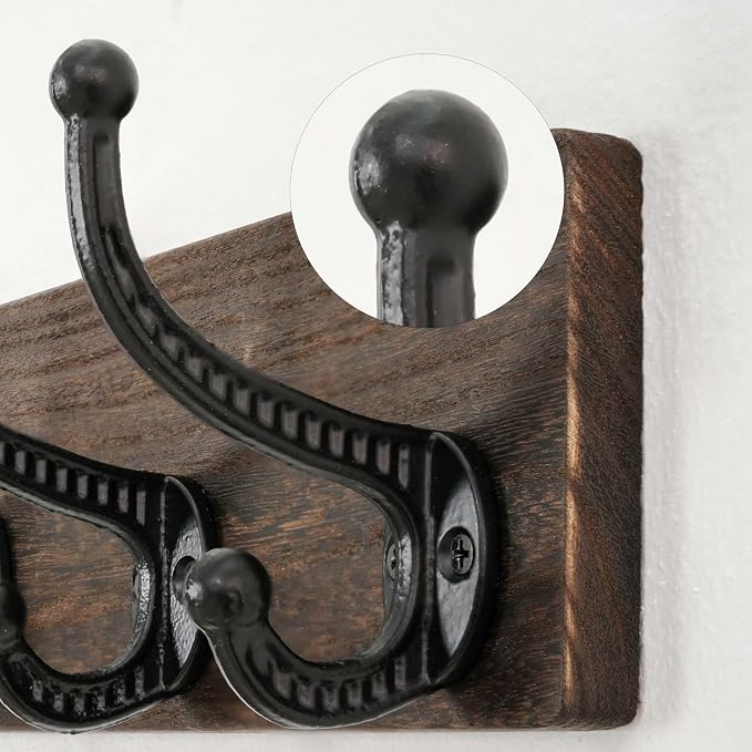 WEBI Rustic Coat Rack Wall Mount,24" Long 6 Cast Iron Coat Hooks Wall Mounted,Heavy Duty Wood Wall Coat Hanger Hooks for Hanging Coats,Jacket,Clothes,Backpack,Farmhouse,Weathered Brown,2 Packs