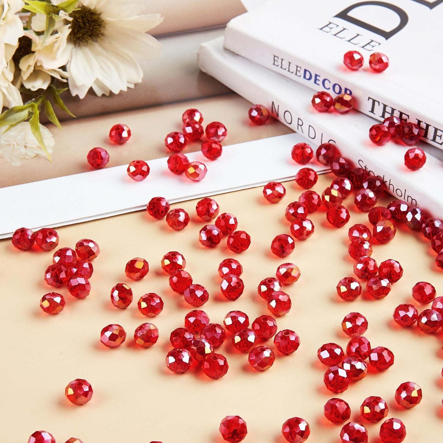 Laopottbeads 460Pcs 8mm Crystal Glass Beads for Jewelry Making Beads for Bracelets Necklace Pendants Making Supplies(Red)