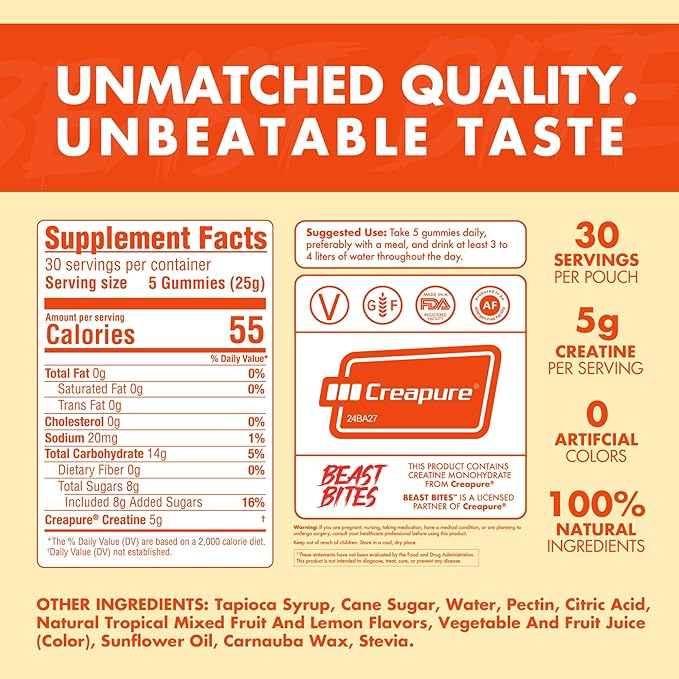 Creatine Infused Gummies - 5g Creapure Creatine Monohydrate Per Serving - NSF Certified for Sport - 30 Servings